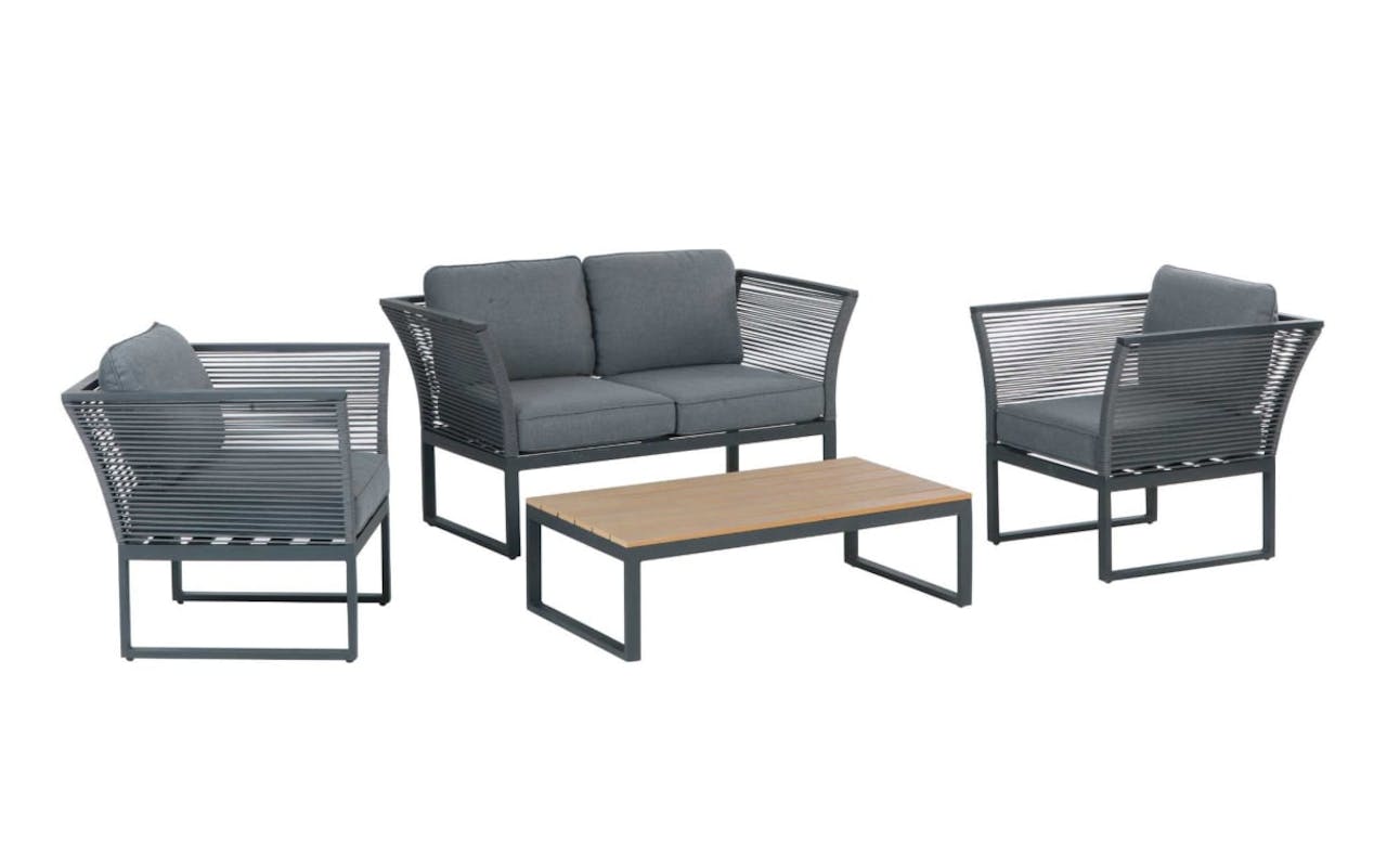 Gartenlounge David, Aluminiumgestell in anthrazit, Stoff in grau