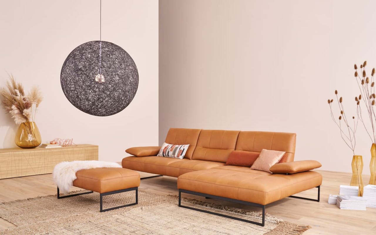 Leder Wohnlandschaft 9360, bright, Metallkufen anthrazit pulverbeschichtet