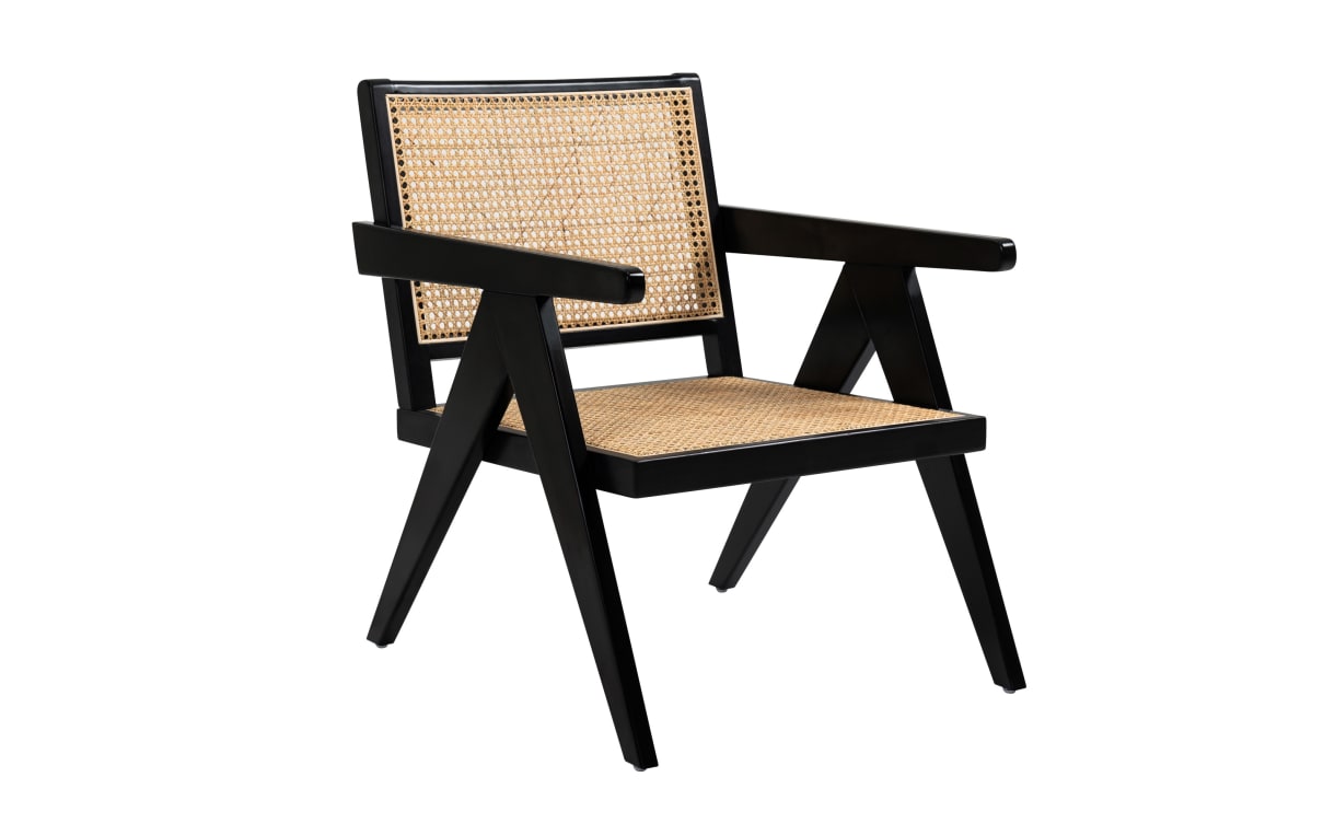 Designsessel Kammy S aus Rattan in beige und Gummiholzrahmen in schwarz