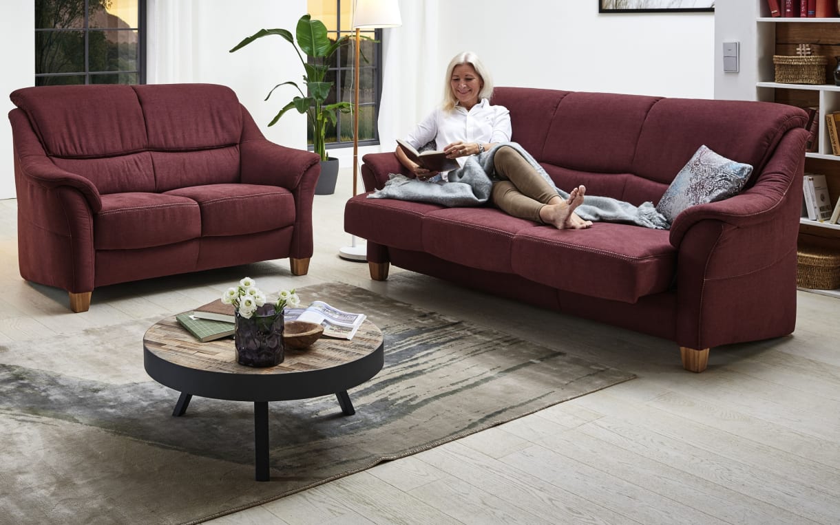 Garnitur Bristoll in bordeaux, mit Eichenfüßen, ohne Funktion