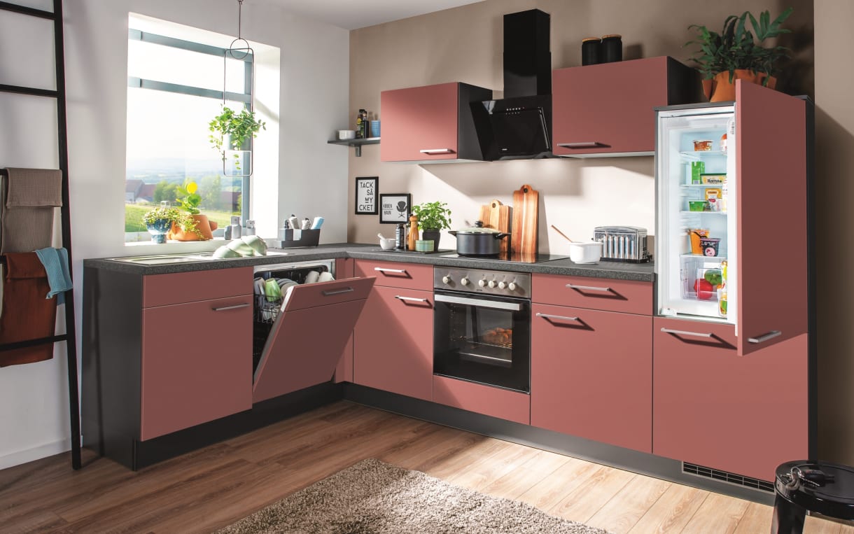 Einbauküche Win, kaminrot, Elektrogeräte inklusive 