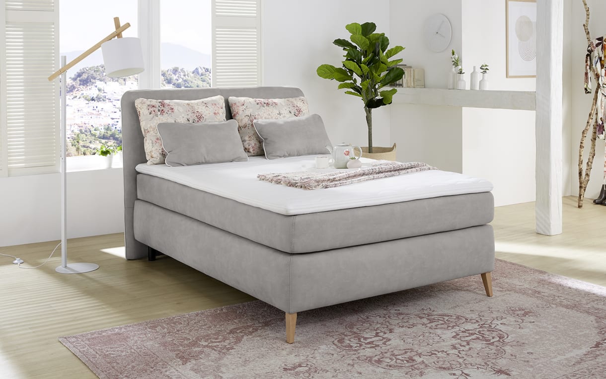 Boxspringbett Rosalie, hellgrau, 140 x 200 cm, Härtegrad 3