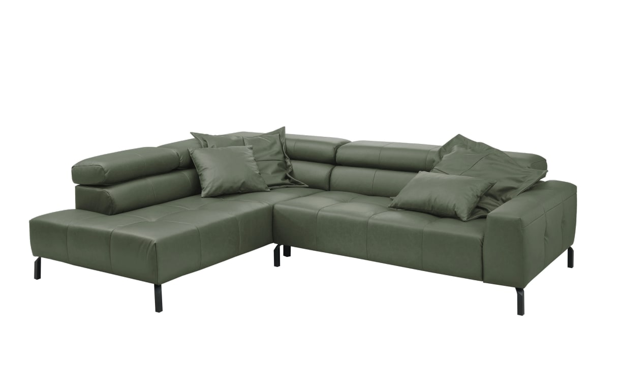 Leder Wohnlandschaft Callisto, olive, inkl. Kopfteilverstellungen