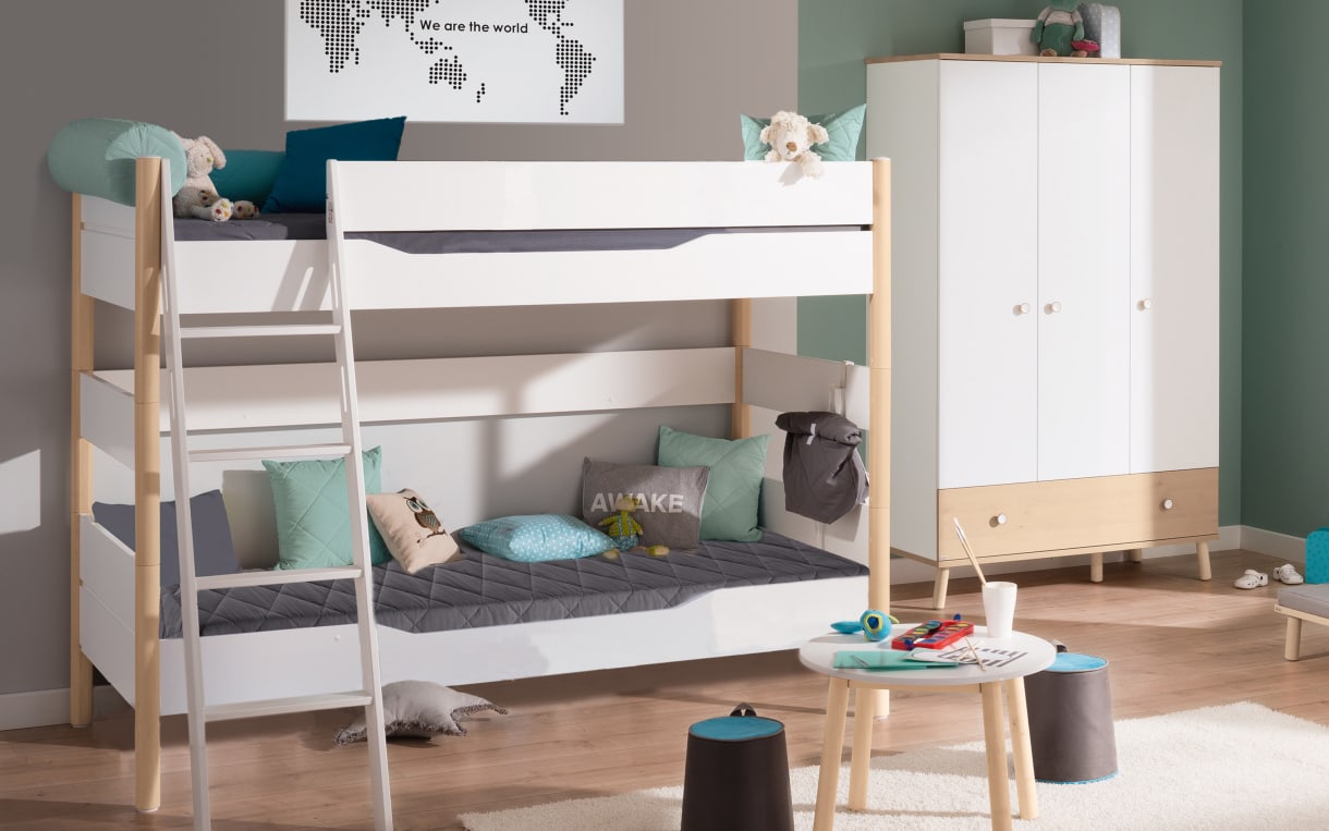 Etagenbett Ylvie in kreideweiß und Birke