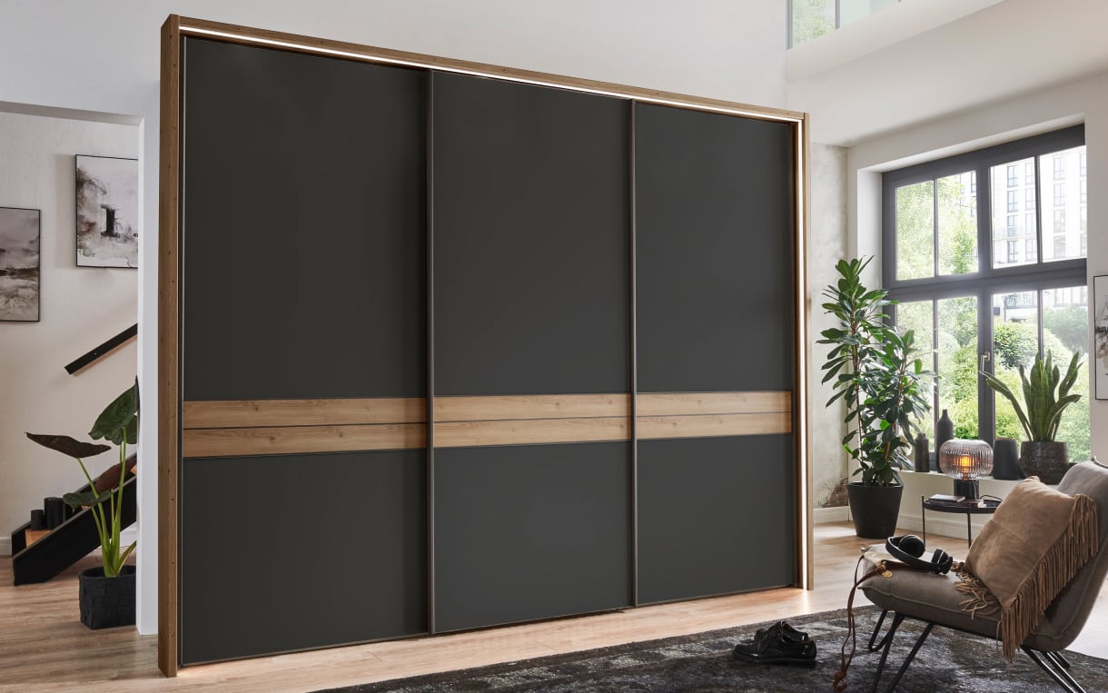Schwebetürenschrank Las Vegas in graphit, Breite 300 cm