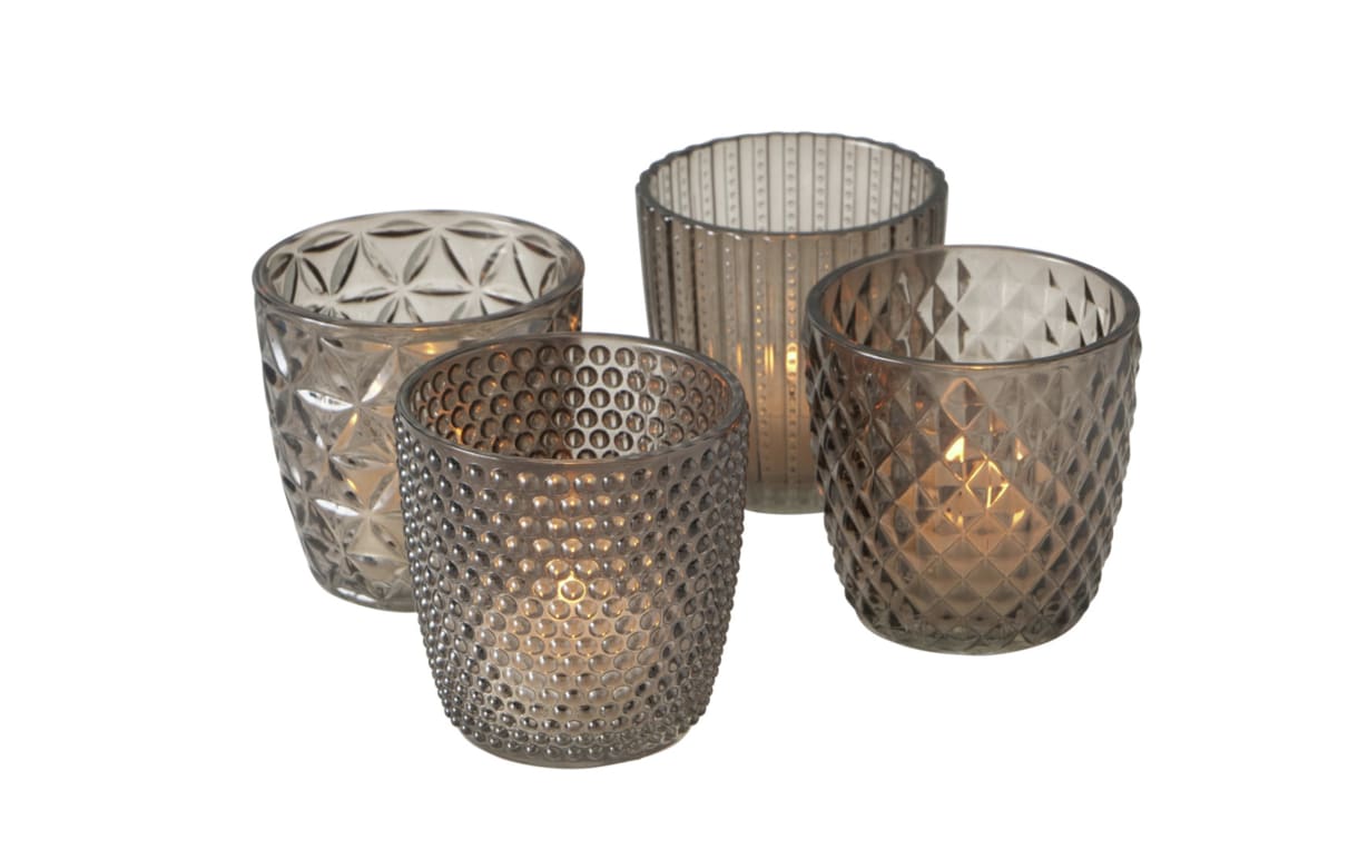 Windlicht Marilu in grau lackiert, 4-teilig