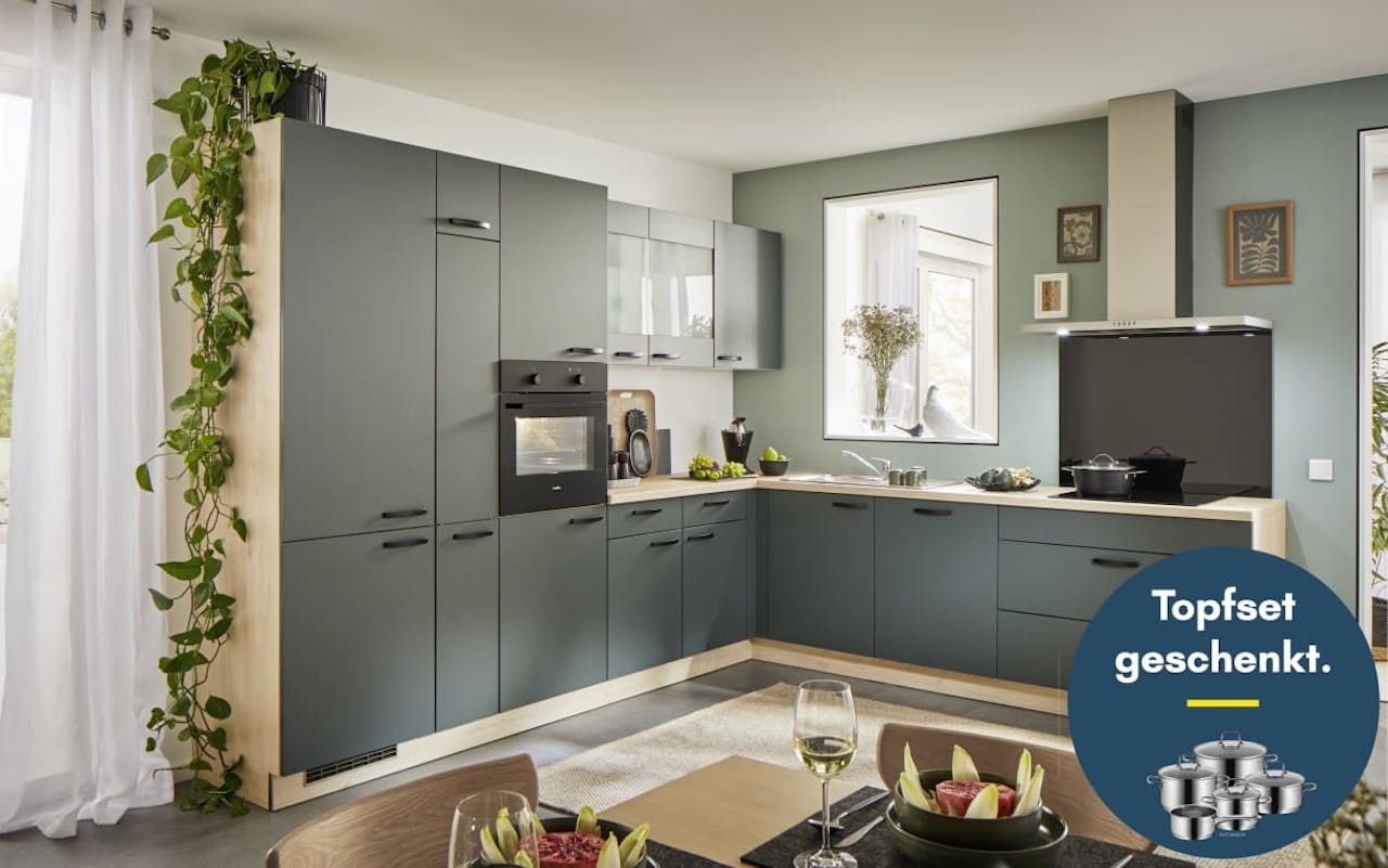 Einbauküche Wida, dunkelgrün, inkl. Elektrogeräte