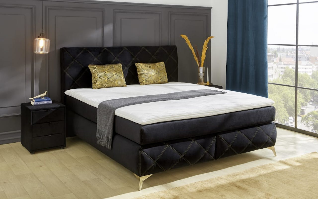 Boxspringbett Leyla Mix, schwarz/gold, 180 x 200 cm