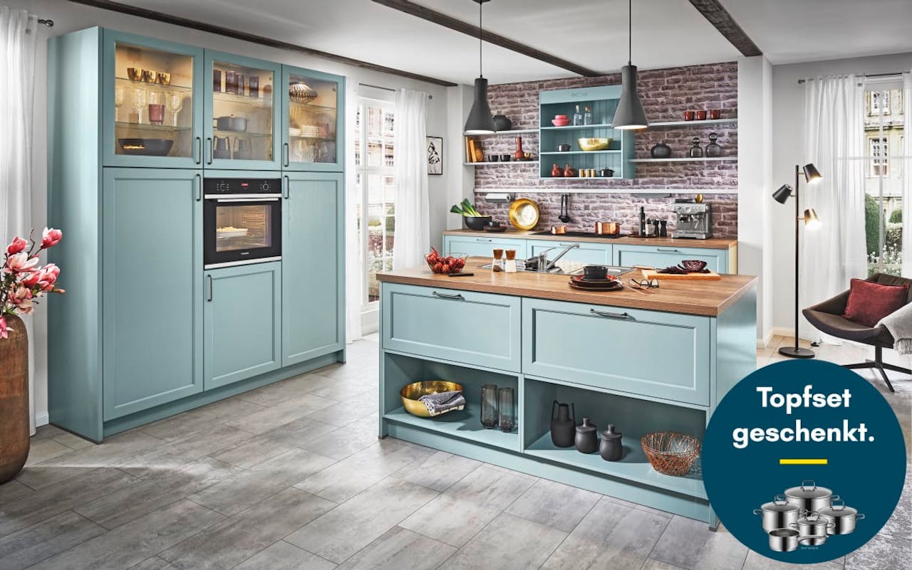 Einbauküche Bristol, Eukalyptus Esche Lack, inkl.  Siemens Elektrogeräte