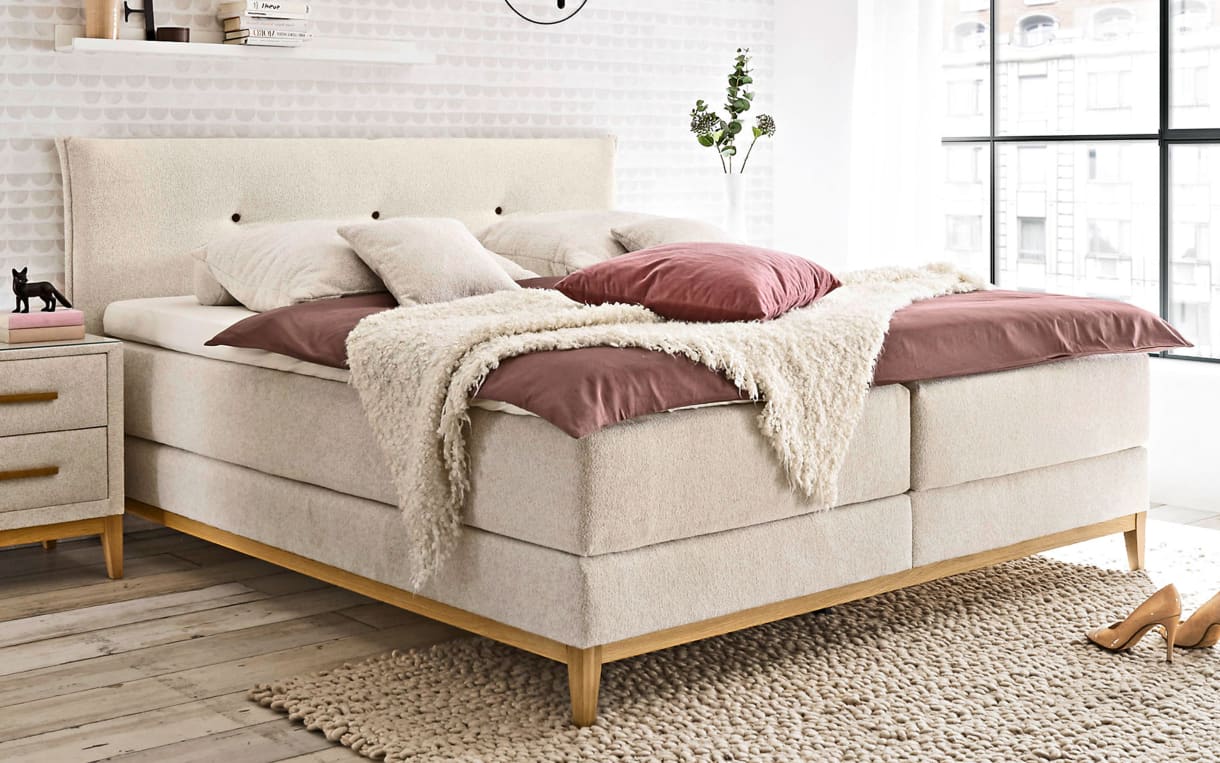 Boxspringbett Landano in cream, Liegefläche ca. 180 x 200 cm
