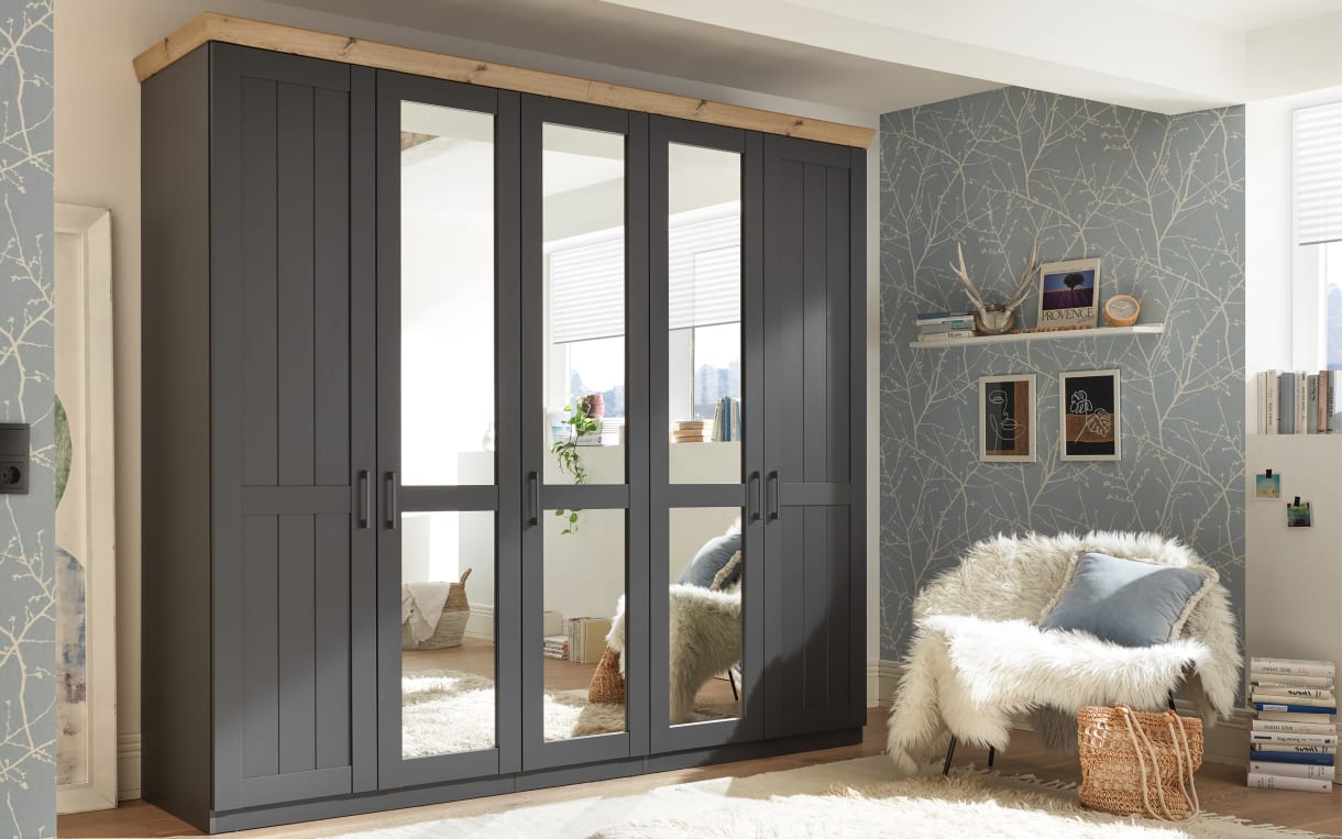 Kleiderschrank Bern in graphit, Artisan Eiche, Breite 256 cm
