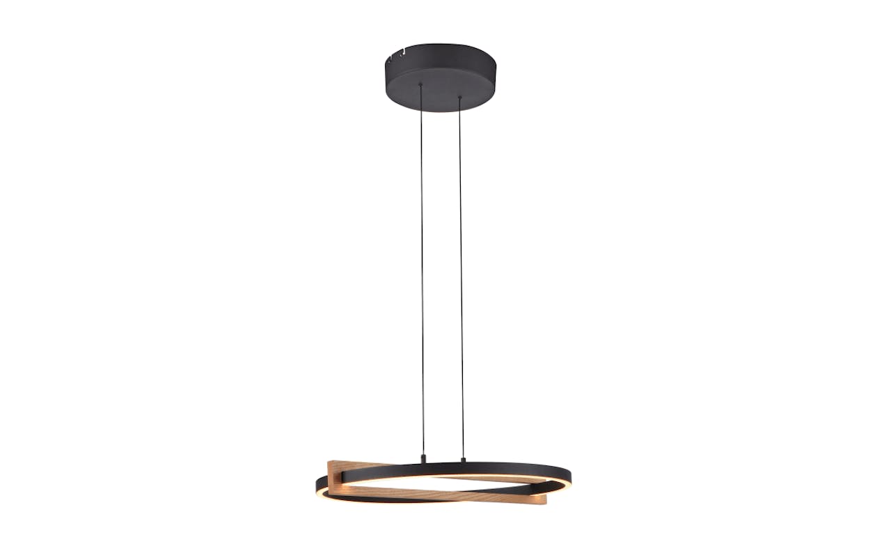 LED-Pendelleuchte Mondo Famera, holz/schwarz, 1-flammig, inkl. CCT und Fernbedienung