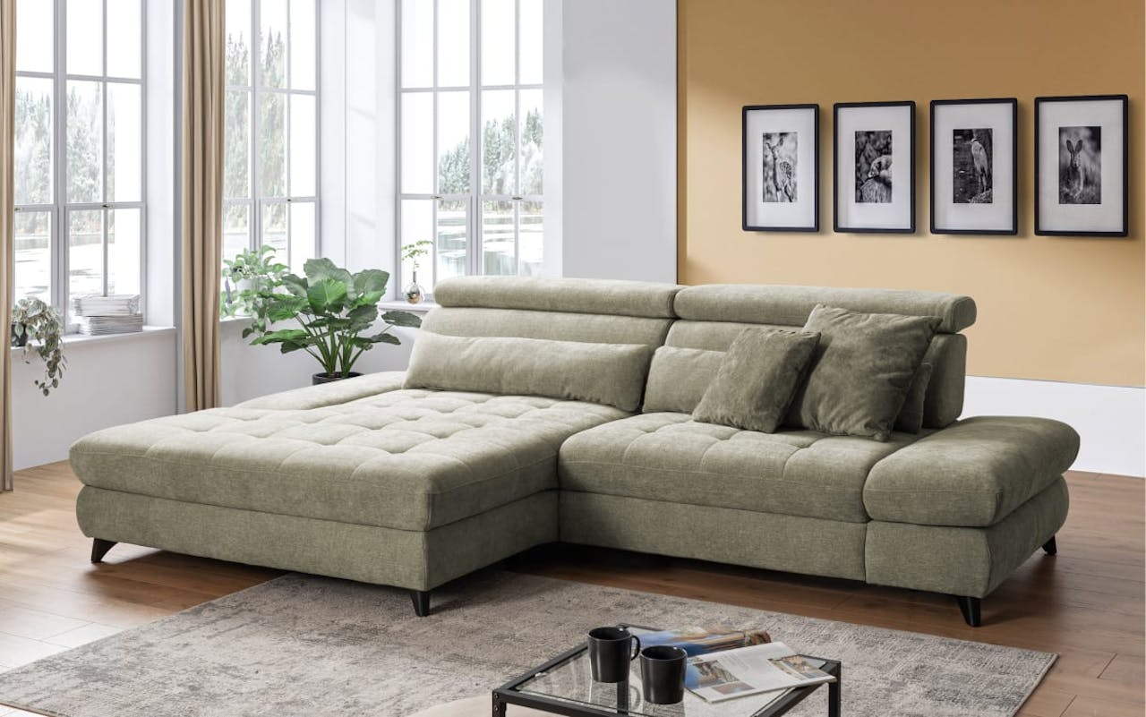 Wohnlandschaft Carolina, lindgrün, inkl. Schwenkrücken