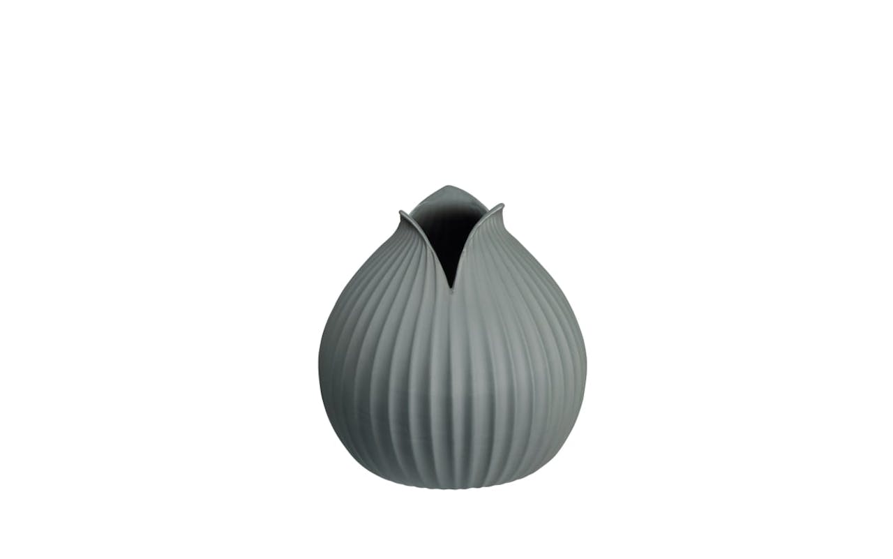 Vase yoko mit Rillenstruktur in basalt, 18,5 cm