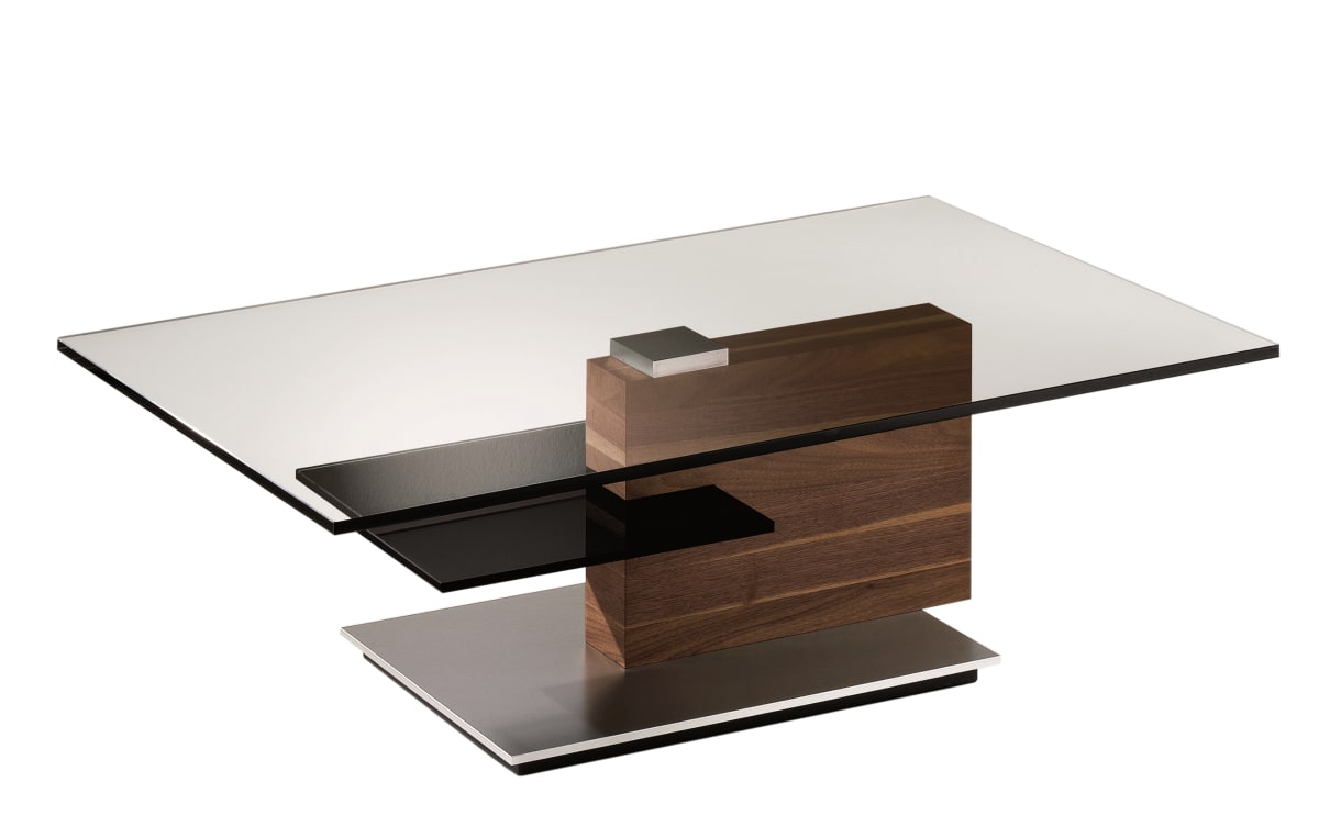Couchtisch 4423, Nussbaum geölt furniert, Edelstahl Nachbildung