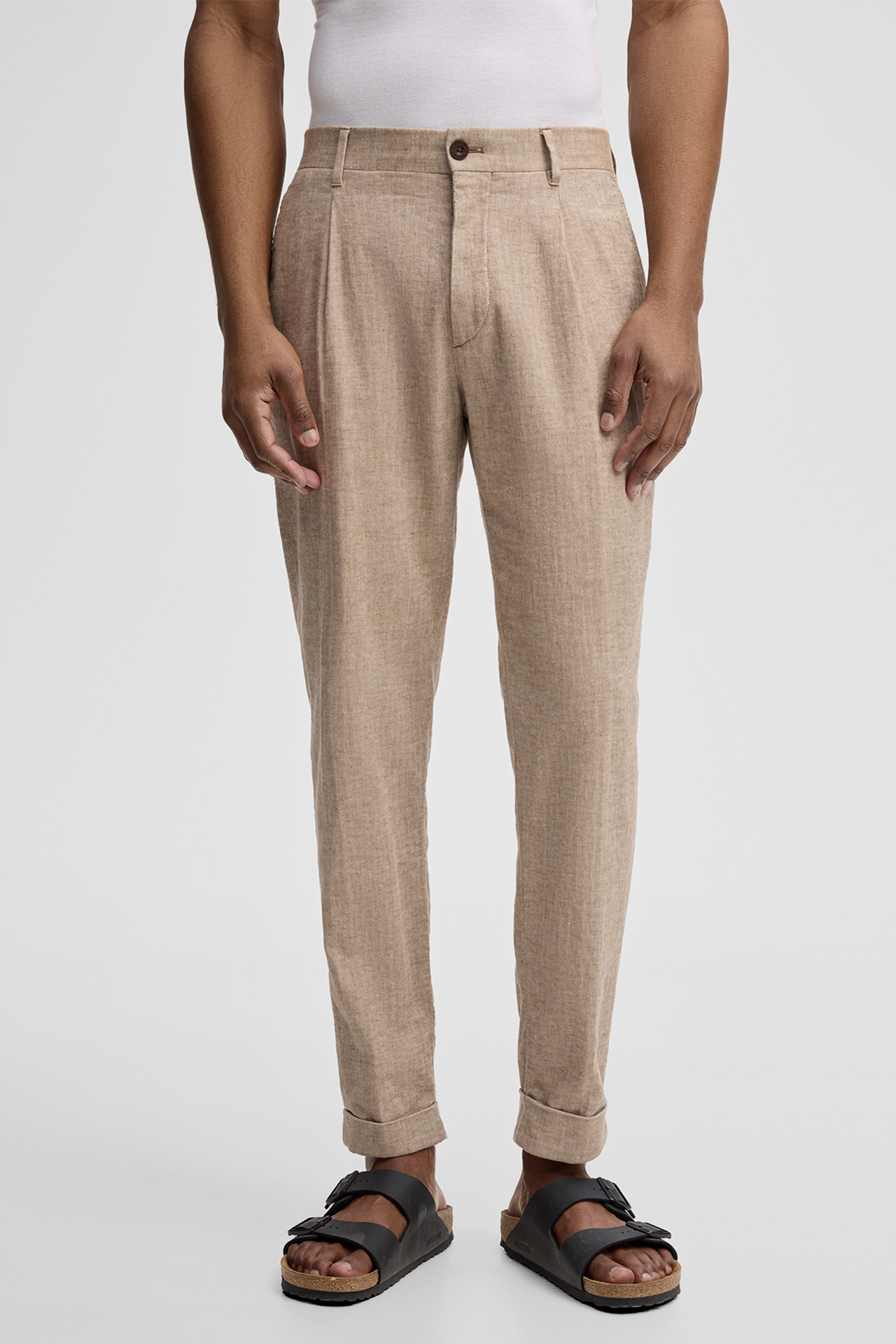 Bundfaltenhose Louis mit Leinenanteil, beige meliert