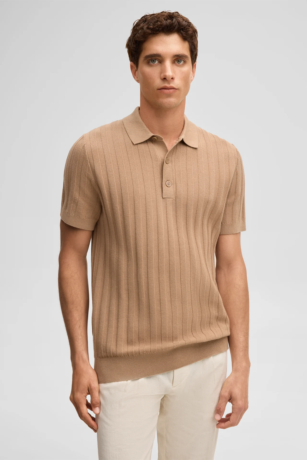 Strick-Poloshirt Robas, camel gerippt