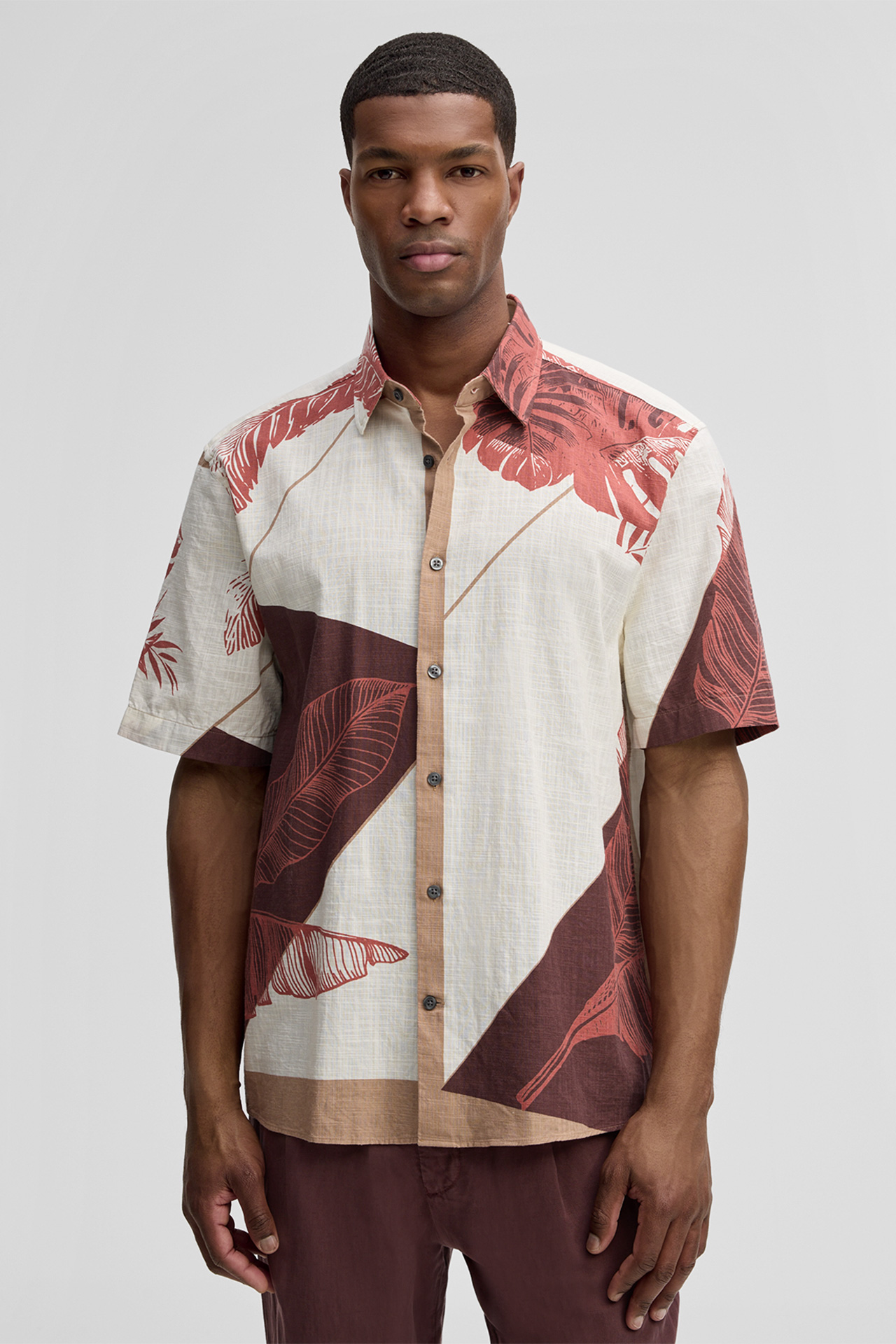 Kurzarm-Hemd Casyn, weiß/rot gemustert