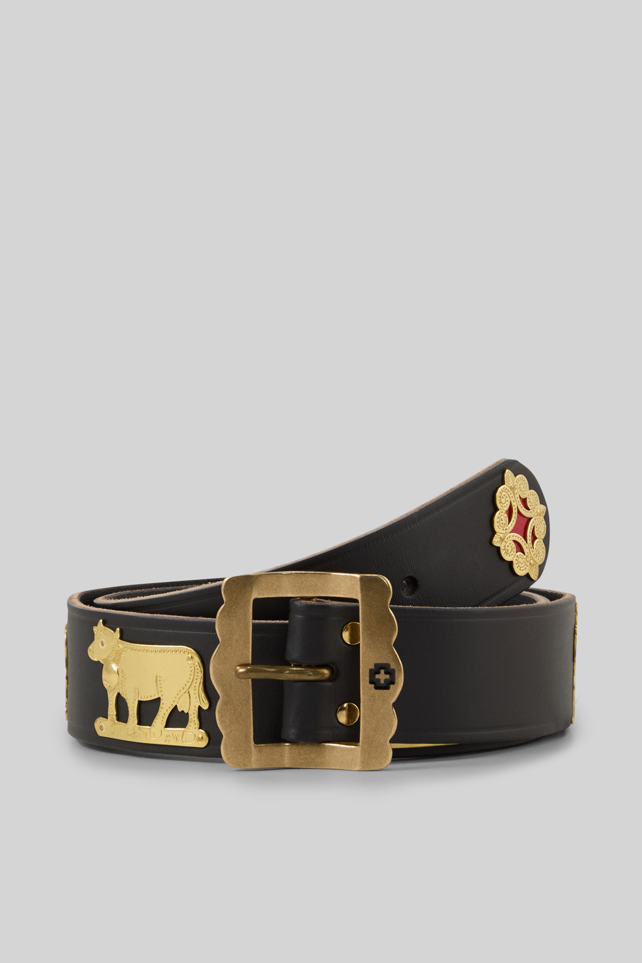 Leather belt, black/gold