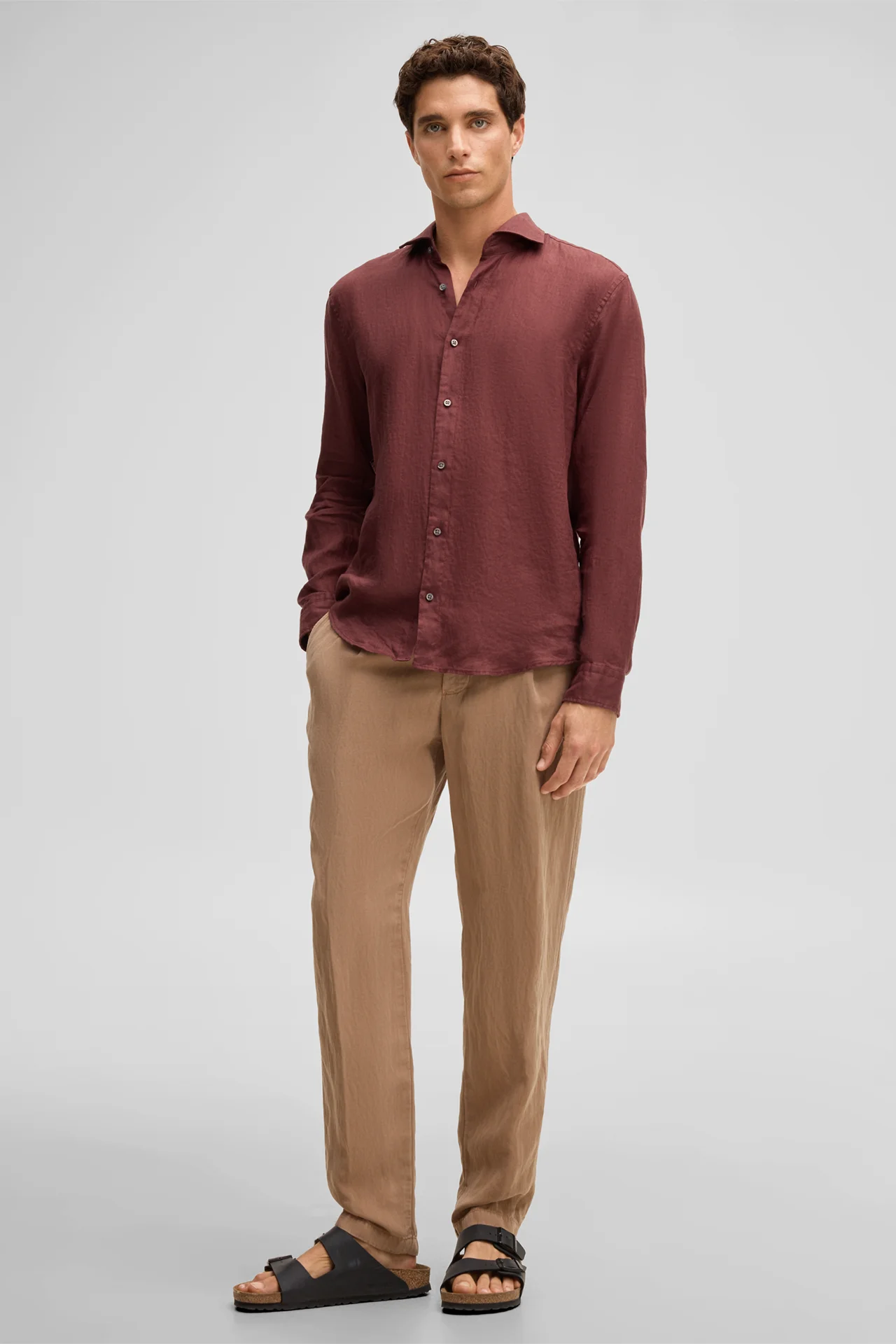 Leinen-Hemd Ceasar, bordeaux rot