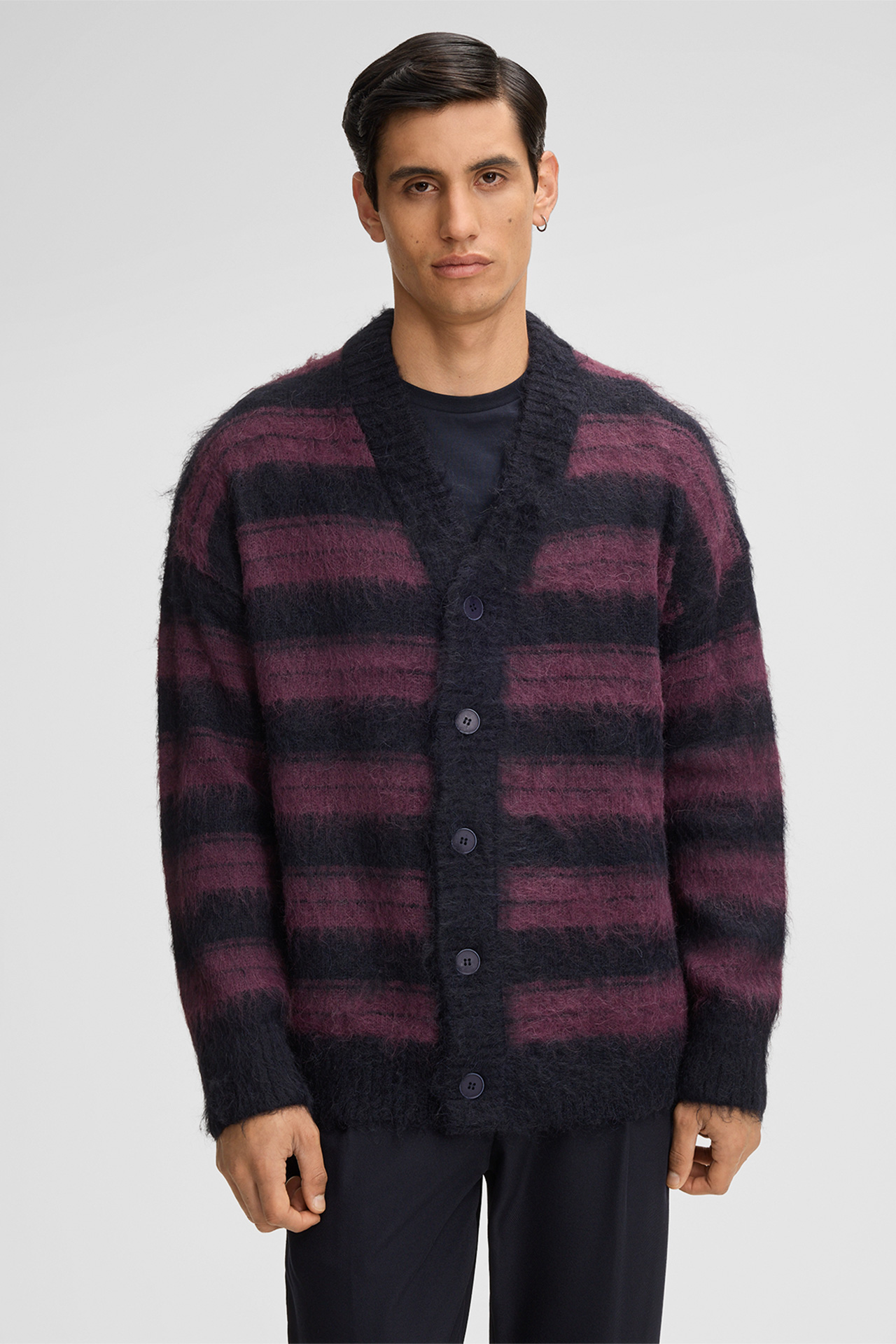 Strickjacke Alpay, navy/bordeaux gestreift