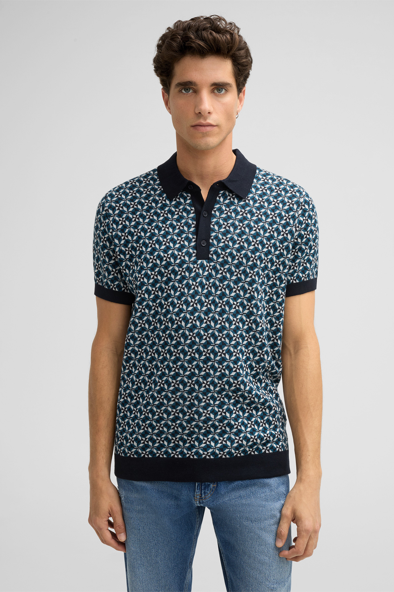 Strick-Poloshirt Kito, navy gemustert