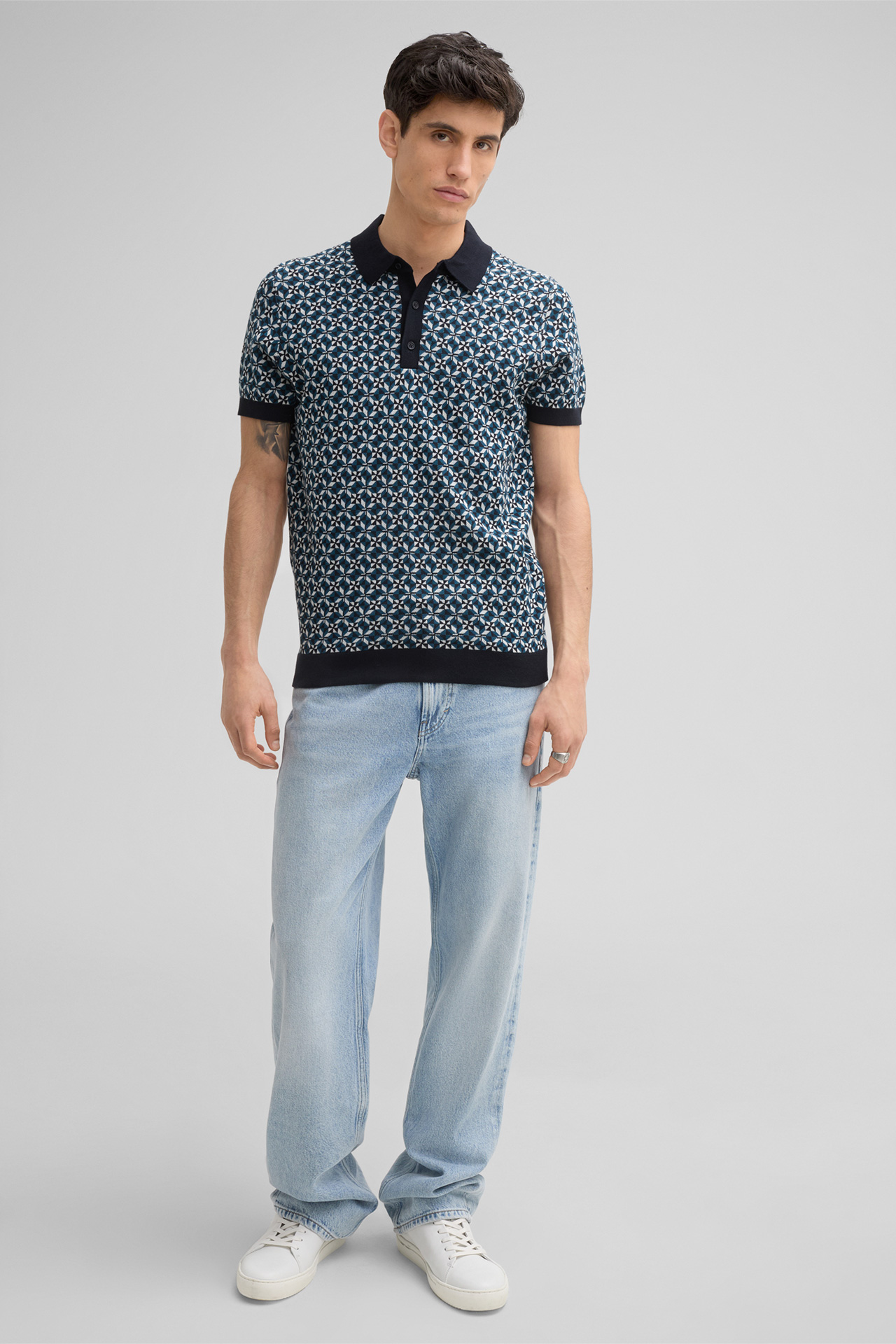 Strick-Poloshirt Kito, navy gemustert