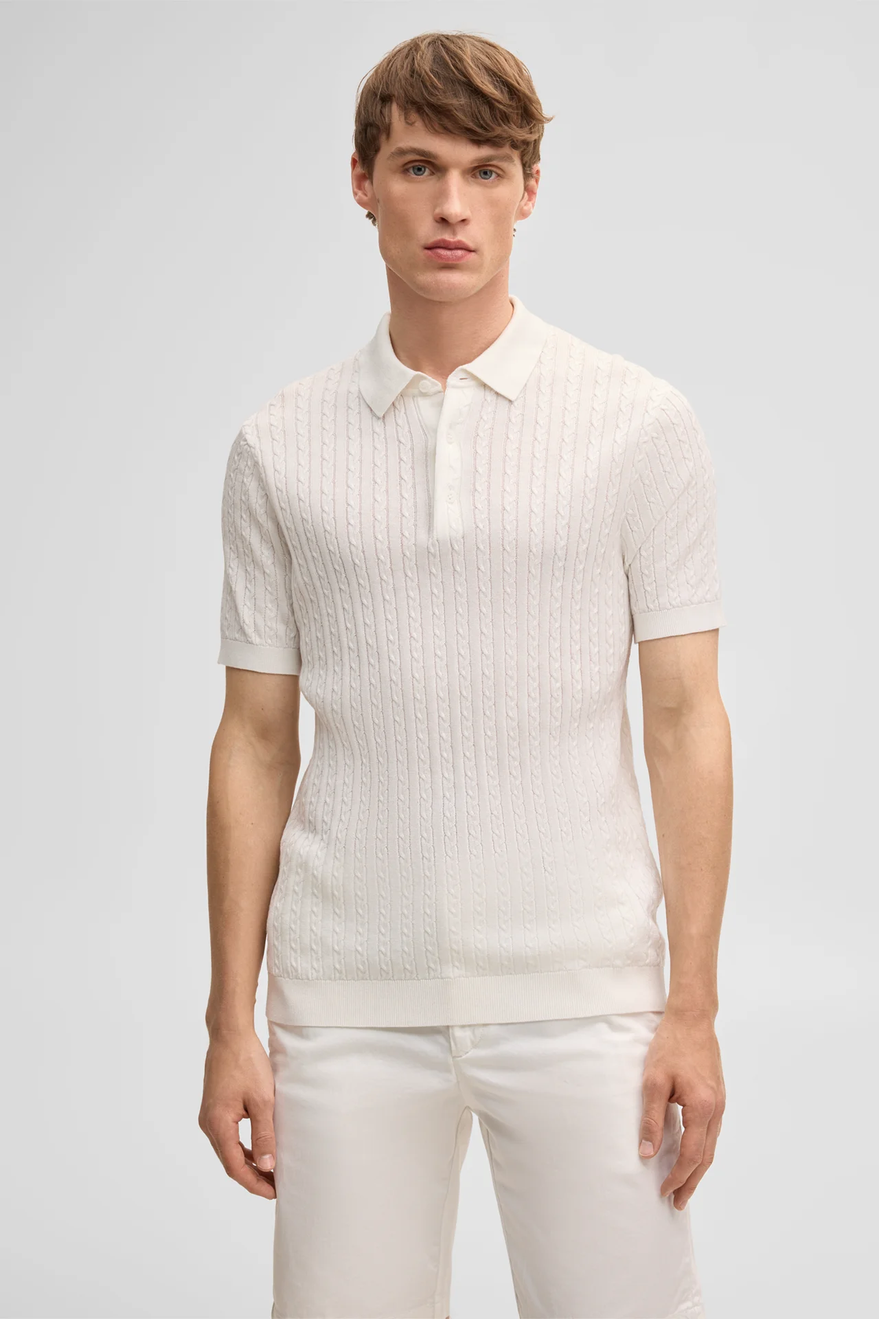 Poloshirt Adrian, offwhite strukturiert