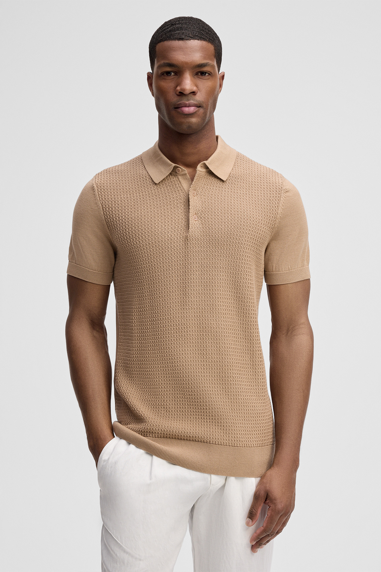 Strick-Poloshirt Adrian, beige strukturiert