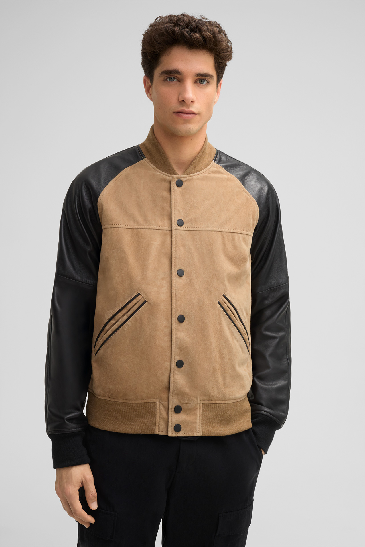 Lederjacke Kade, beige/schwarz