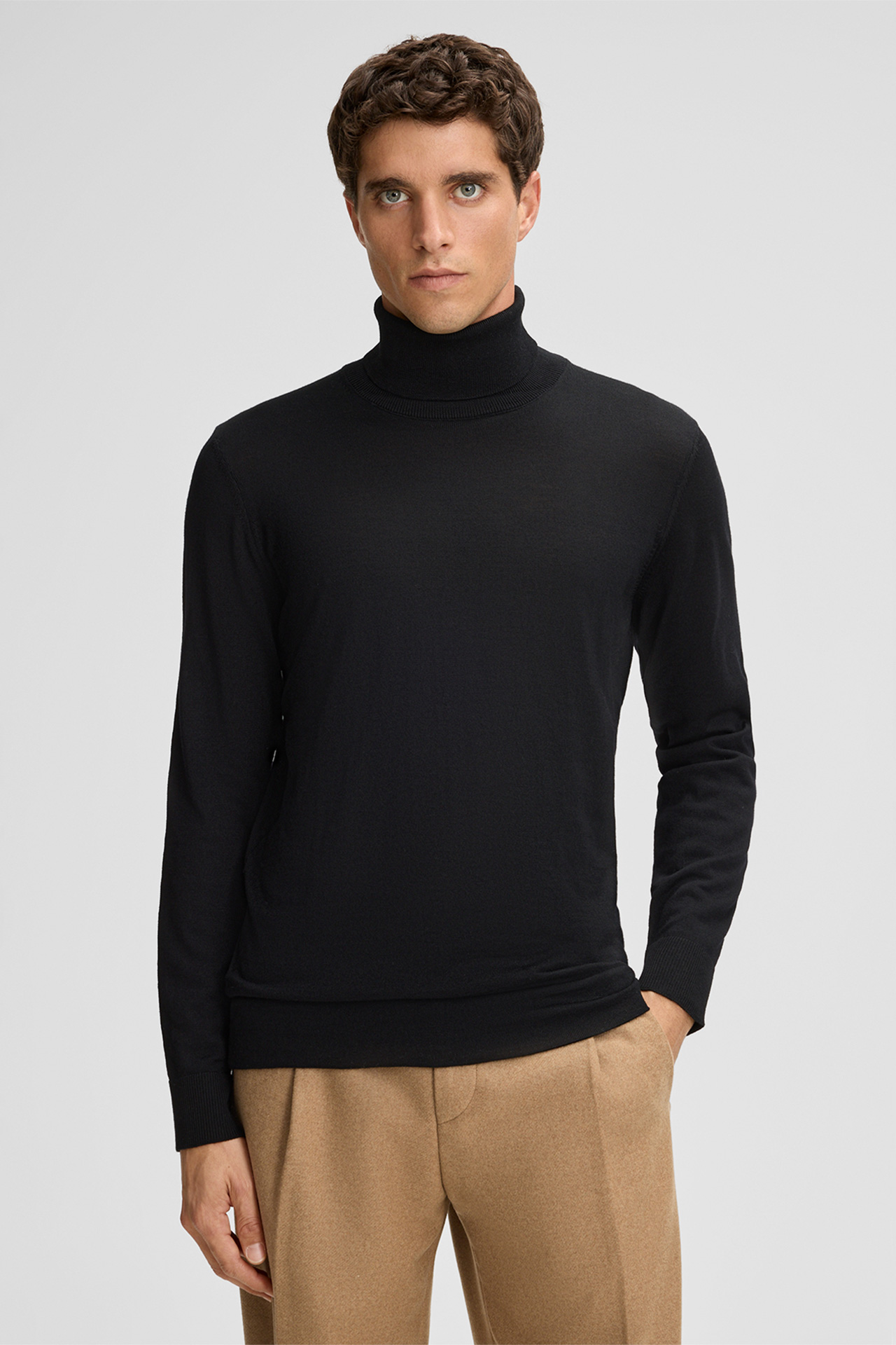 Schurwoll-Rollkragenpullover Marek, schwarz