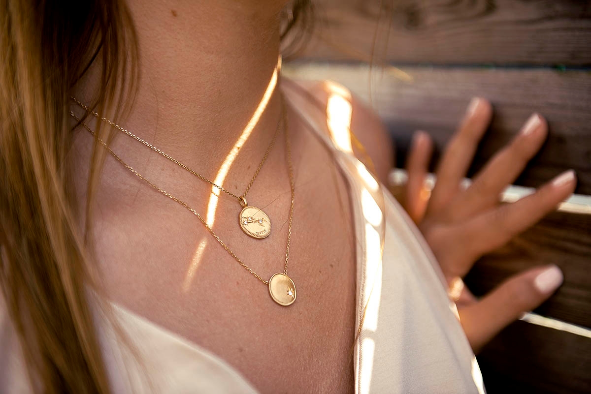 Zodiac écrit SIGNE Collier Pendentif or Horoscope Collier Cadeau Femmes