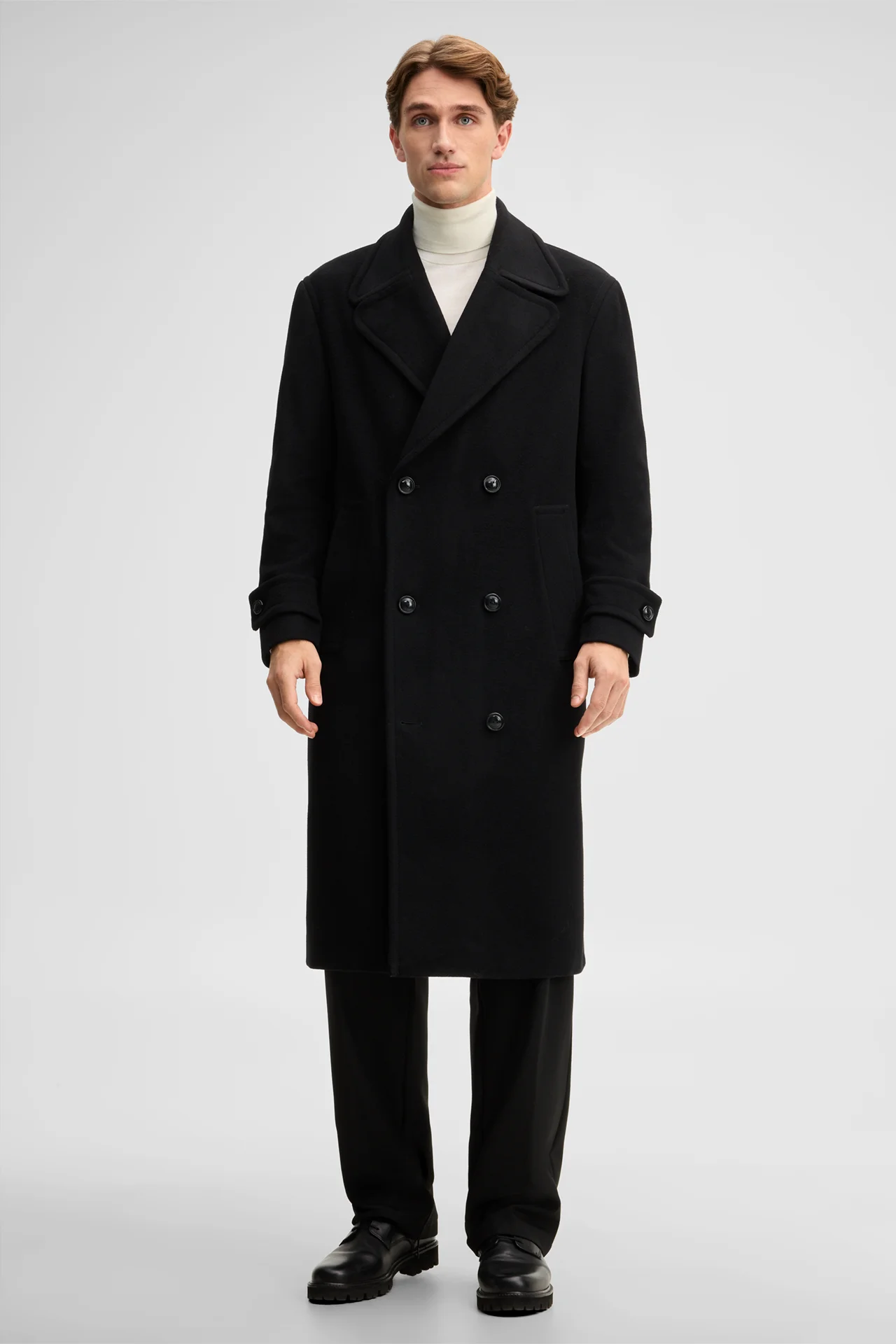 Trenchcoat aus Wollmix, schwarz