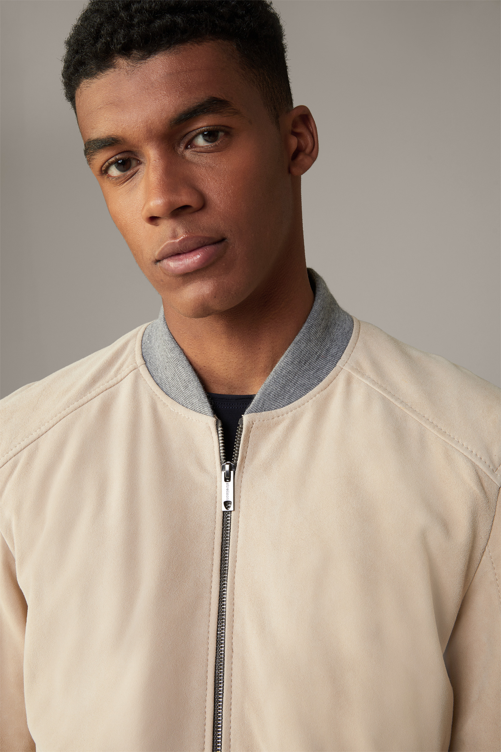 Velours-Lederjacke Melton, dark beige