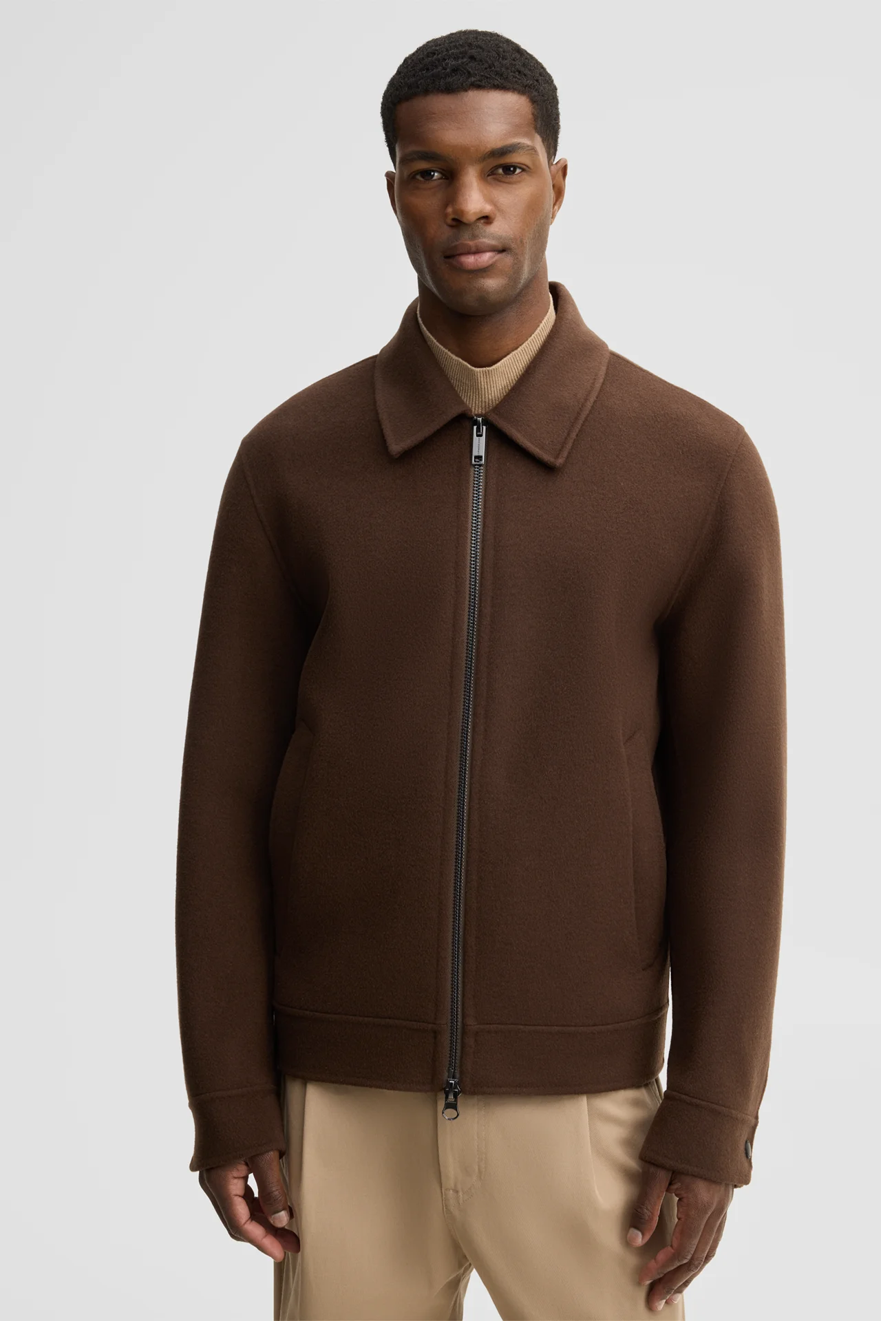 Doubleface-Blouson aus Wollmix, braun