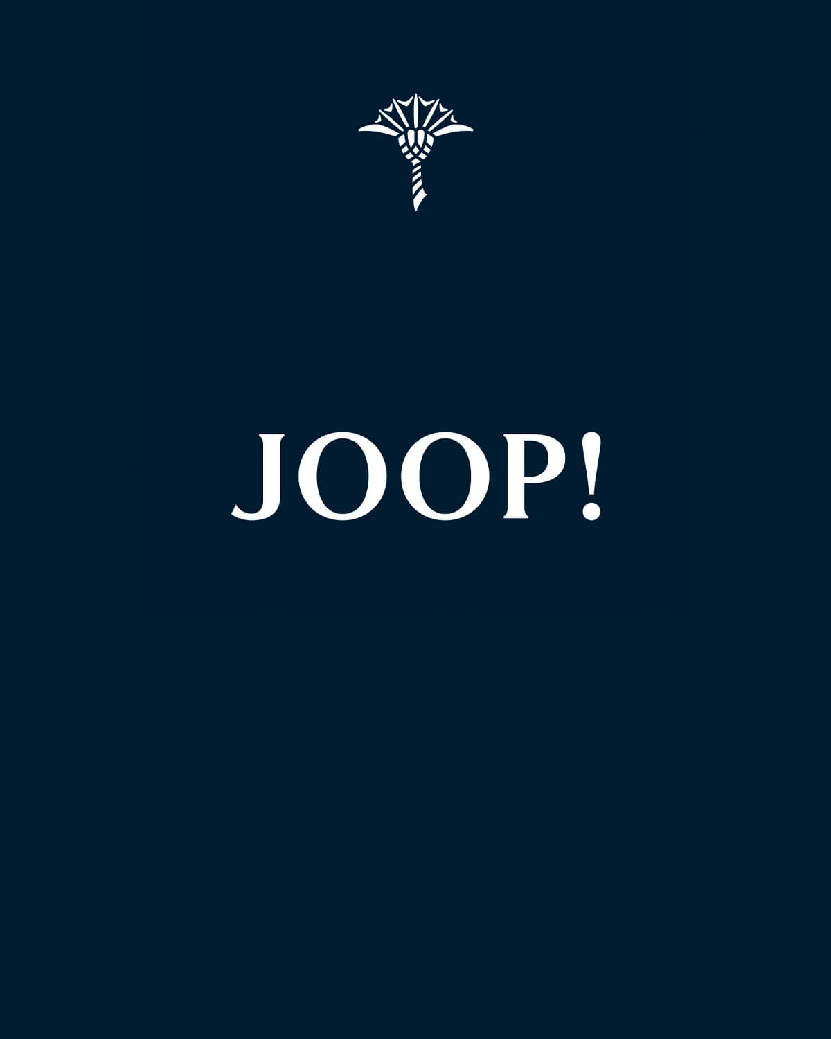 JOOP! logo on the blue background with small cornflower emblem above