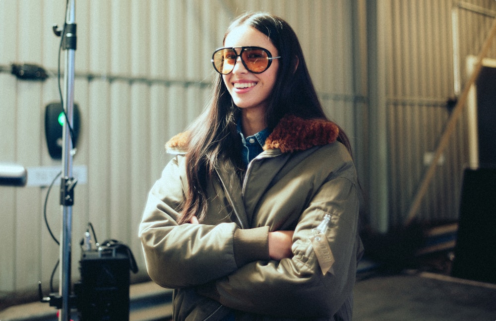 JOOP! Woman in khaki shearling bomber jacket