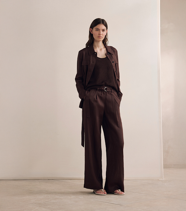 Windsor women's blouse, pants, and sweater in brown