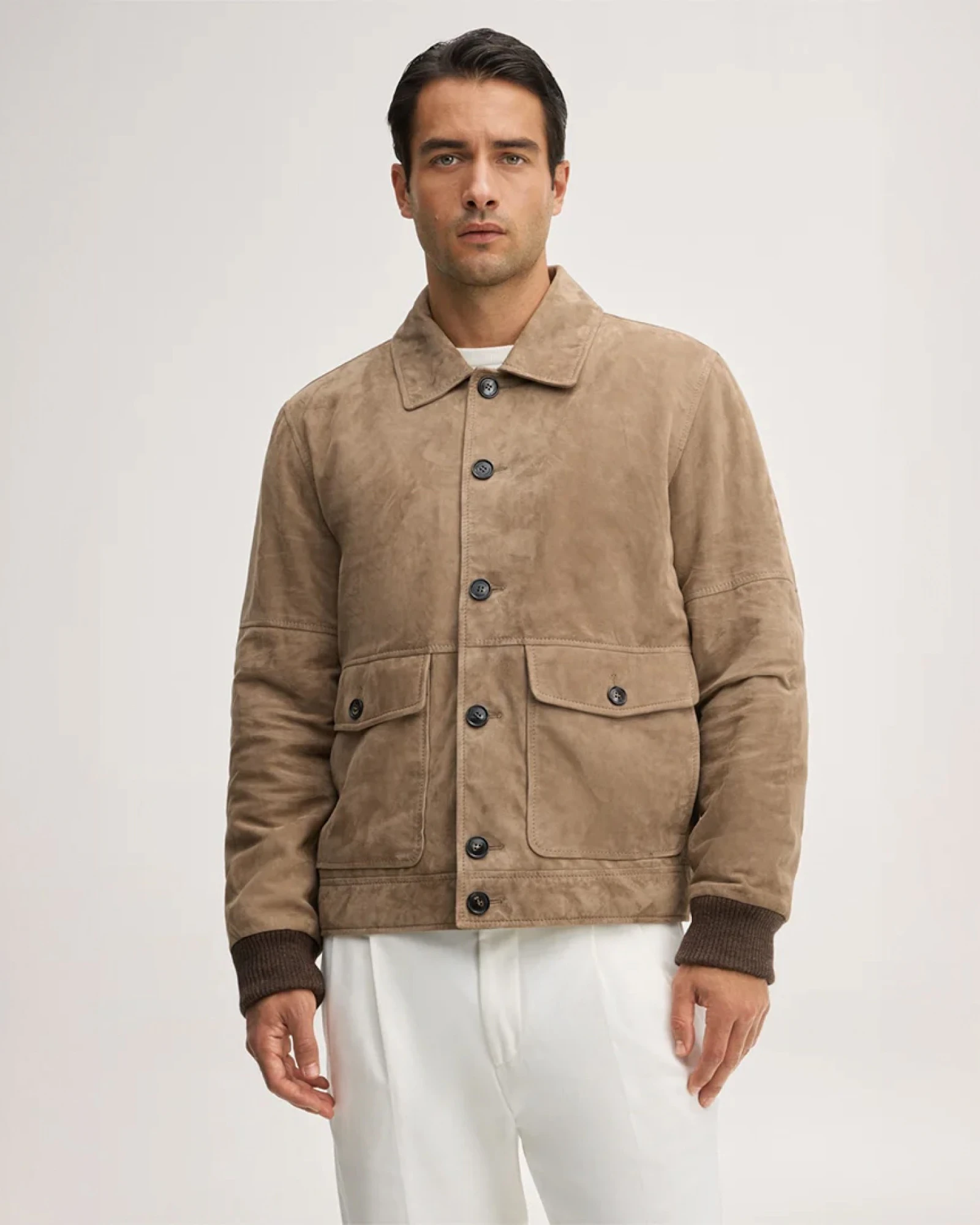 windsor herren overshirt leder in hellbraun
