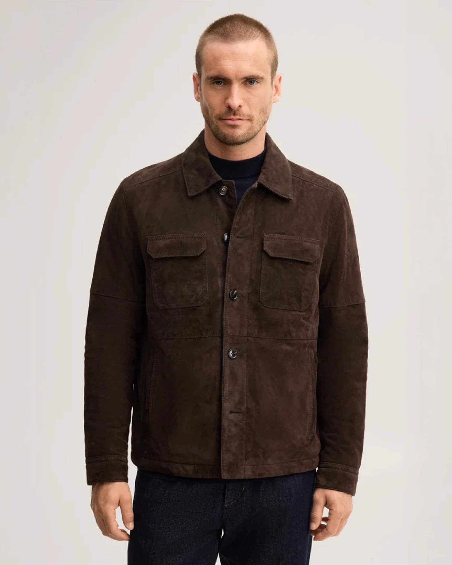 windsor herren Veloursleder-Shirtjacket mit Hemdkragen in Dunkelbraun
