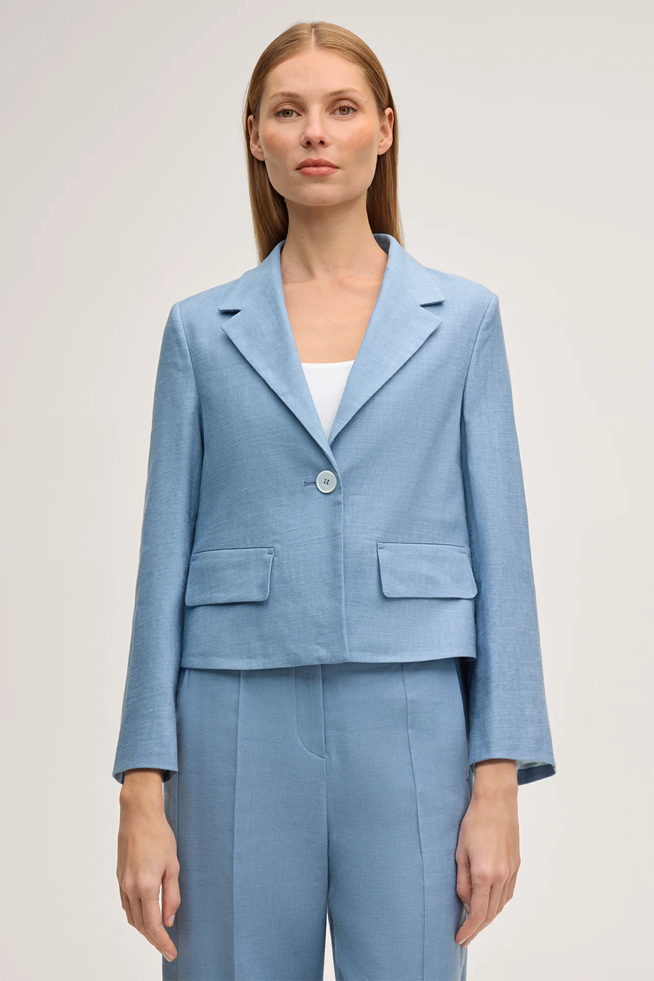 Leinenstretch-Blazer-Jacke in Hellblau