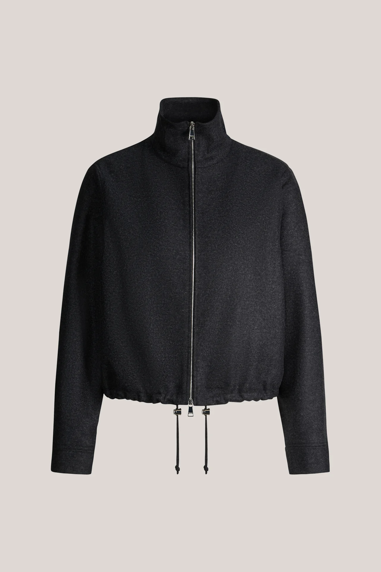 Wolljersey-Zip-Jacke mit Stehkragen in Anthrazit