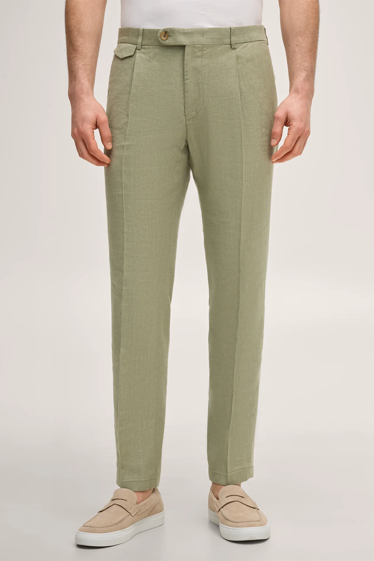 Leinenstretch-Baukasten-Hose Silvi mit Bundfalte in Hellgrün