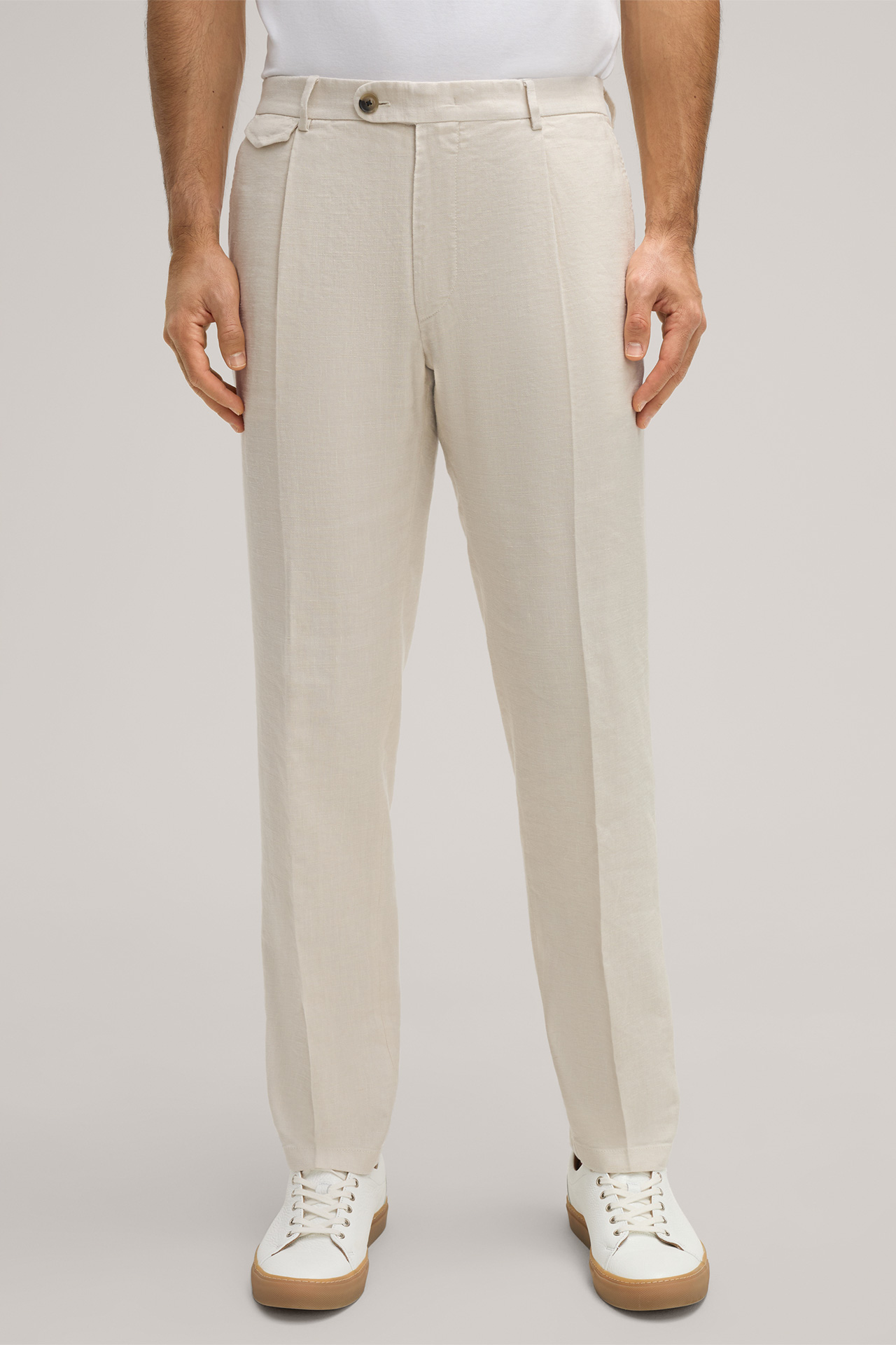 Leinenmix-Baukasten-Hose Silvi mit Bundfalte in Beige