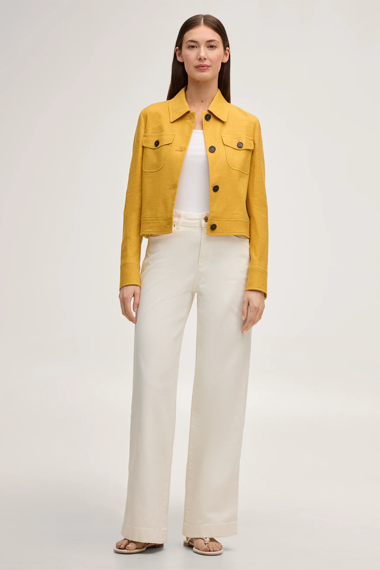 Leinenstretch-Blazer-Jacke in Gelb