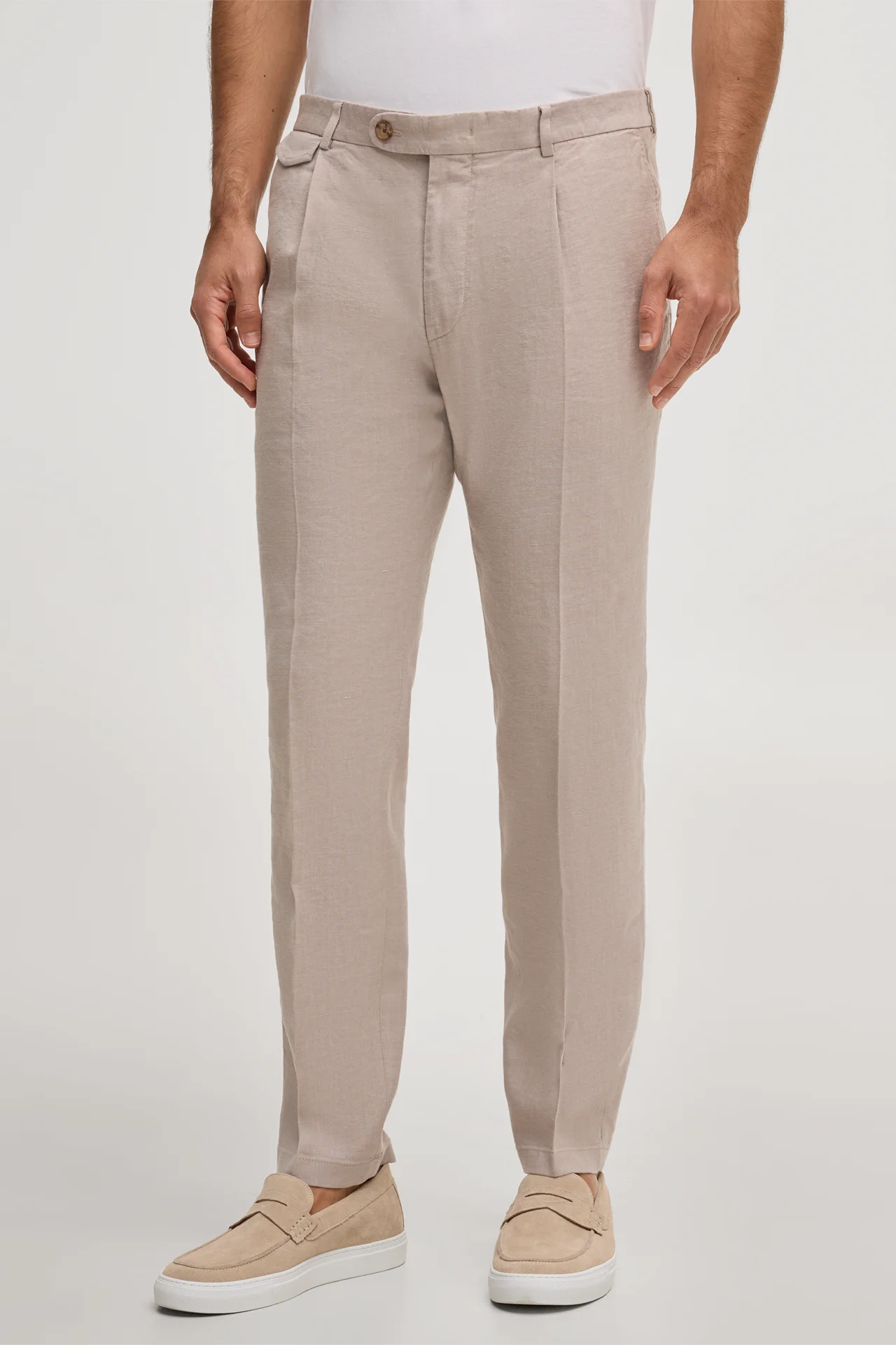 Leinenstretch-Baukasten-Hose Silvi mit Bundfalte in Beige