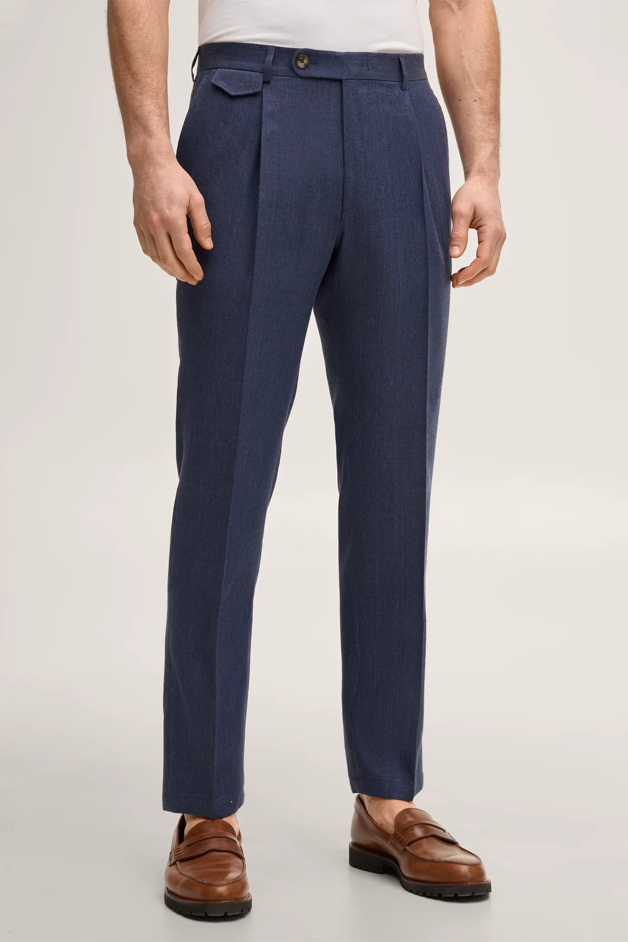 Schurwollmix-Baukasten-Hose Silvi mit Leinen und Bundfalte in Blau