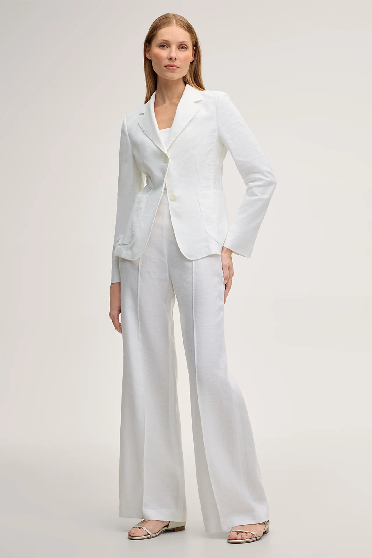 Leinenstretch-Blazer in Weiß