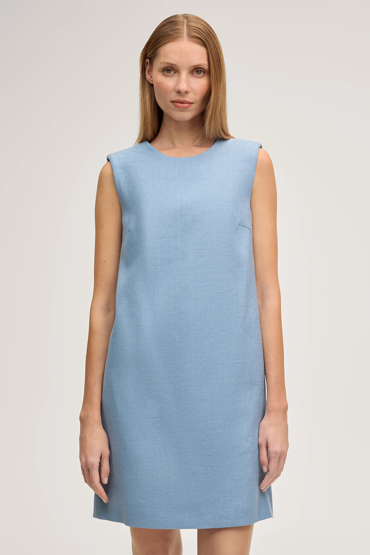 Leinenstretch-Eggshape-Kleid in Mini-Länge in Hellblau