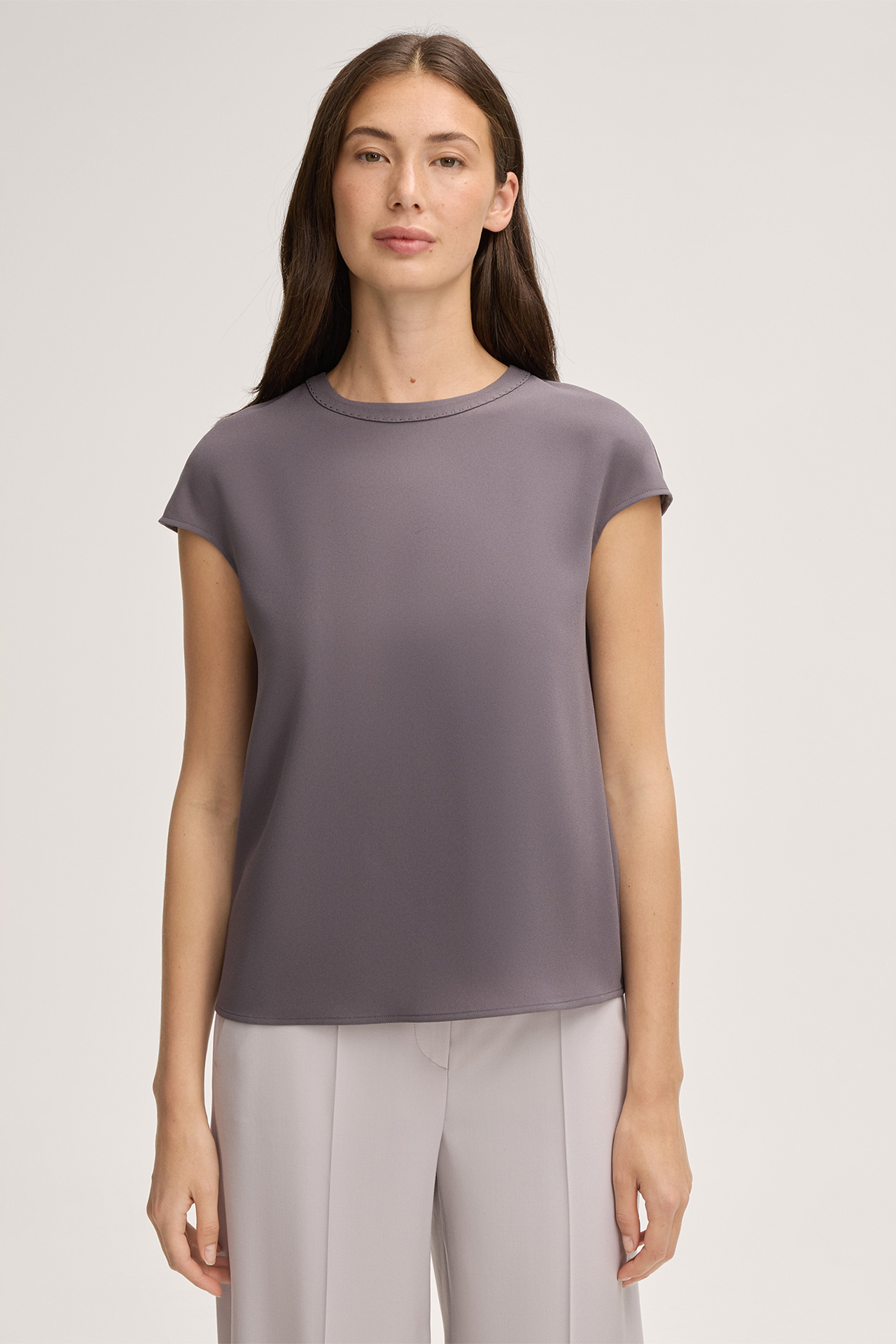 Crêpe-Kurzarm-Bluse in Mauve